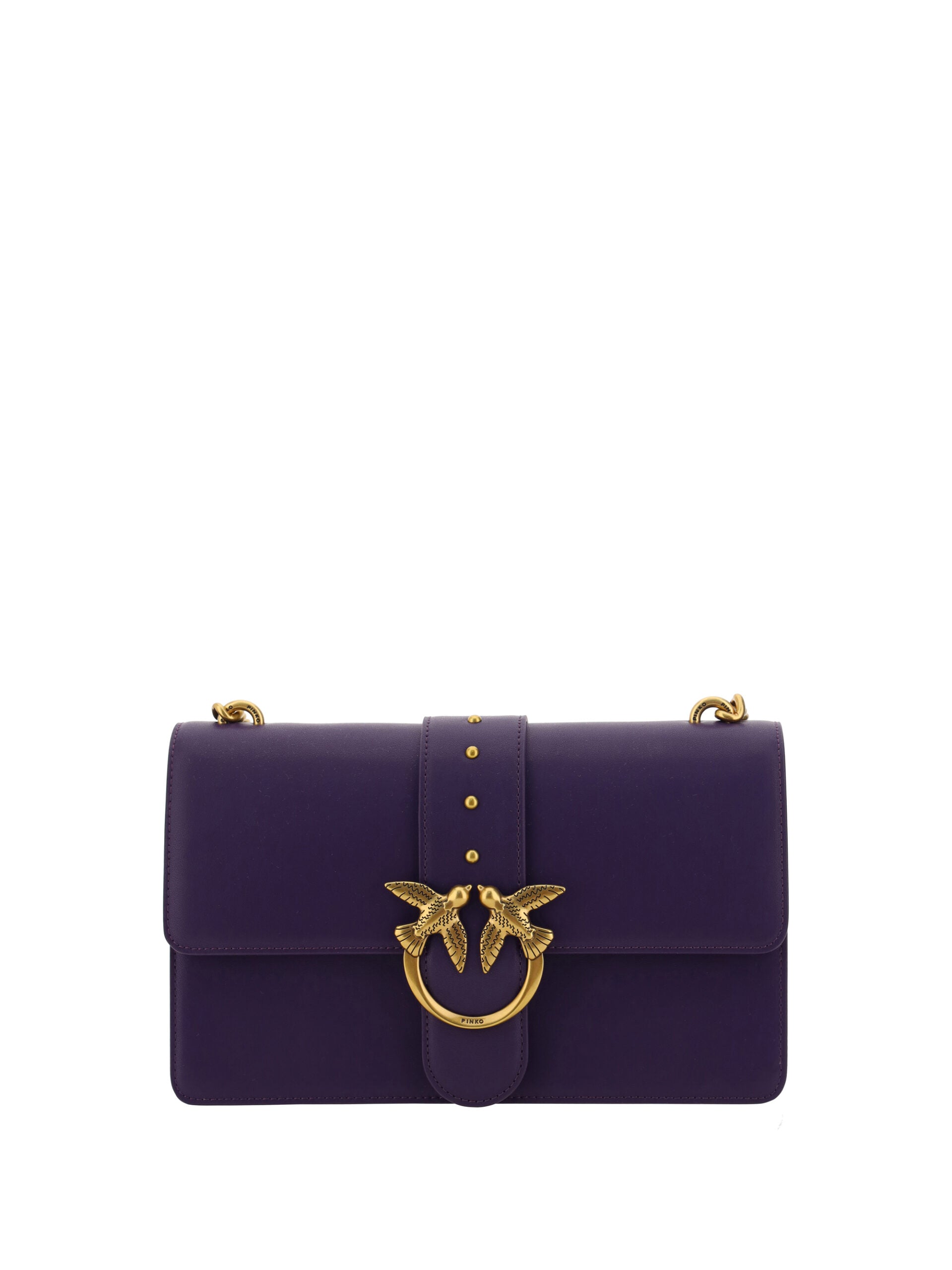 Класическа чанта за рамо Pinko Purple Leather Love One