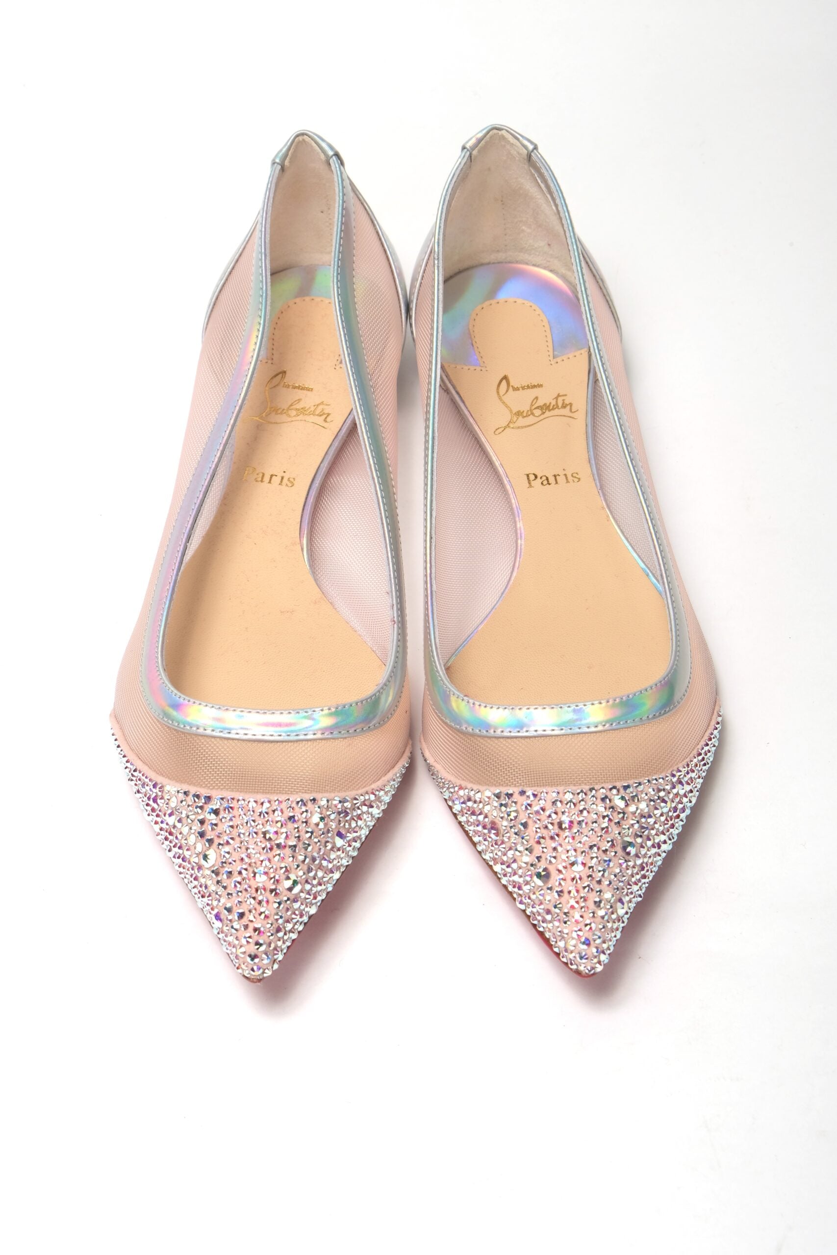 Обувка Christian Louboutin Silver Rose Flat Point Crystal Toe