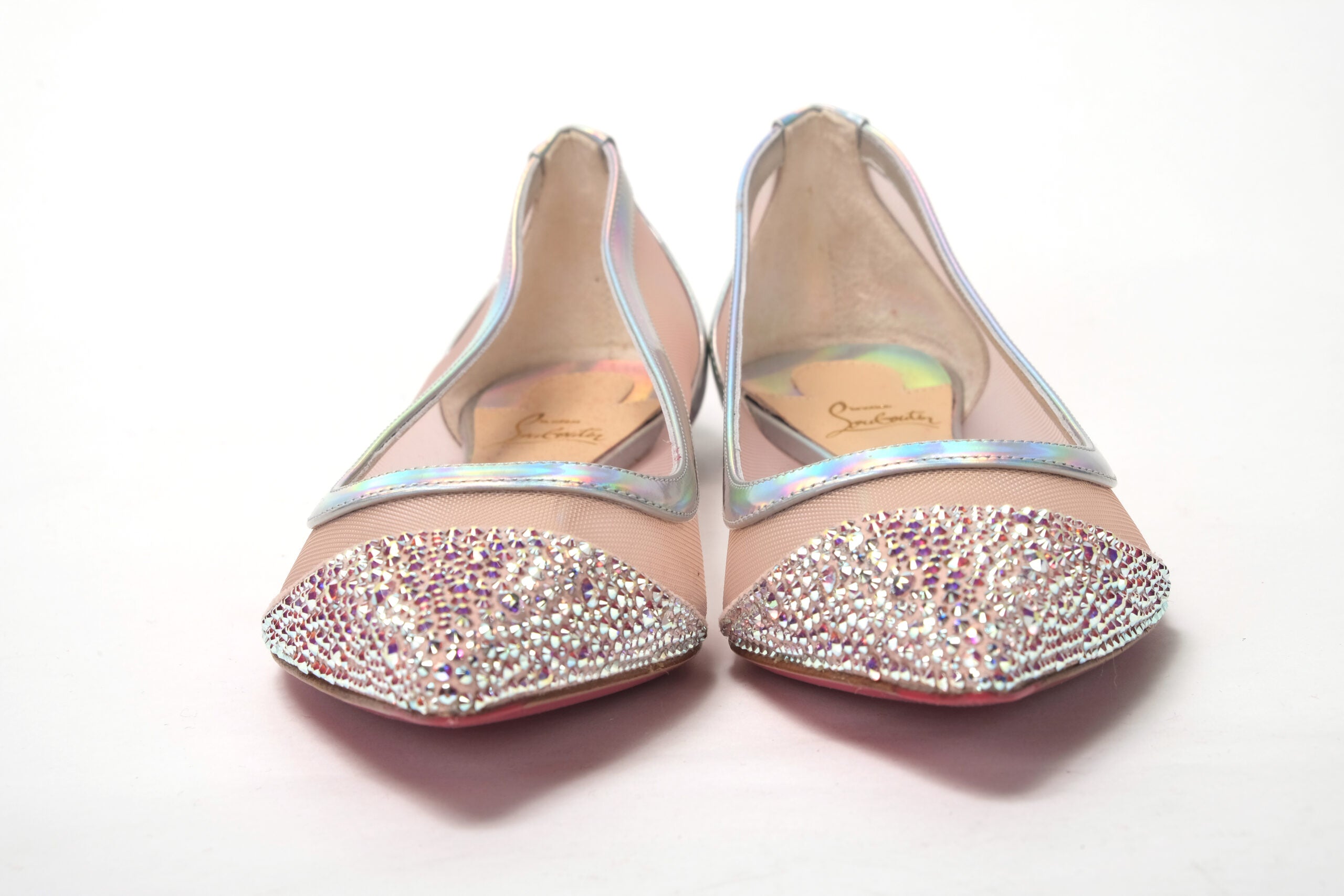 Обувка Christian Louboutin Silver Rose Flat Point Crystal Toe
