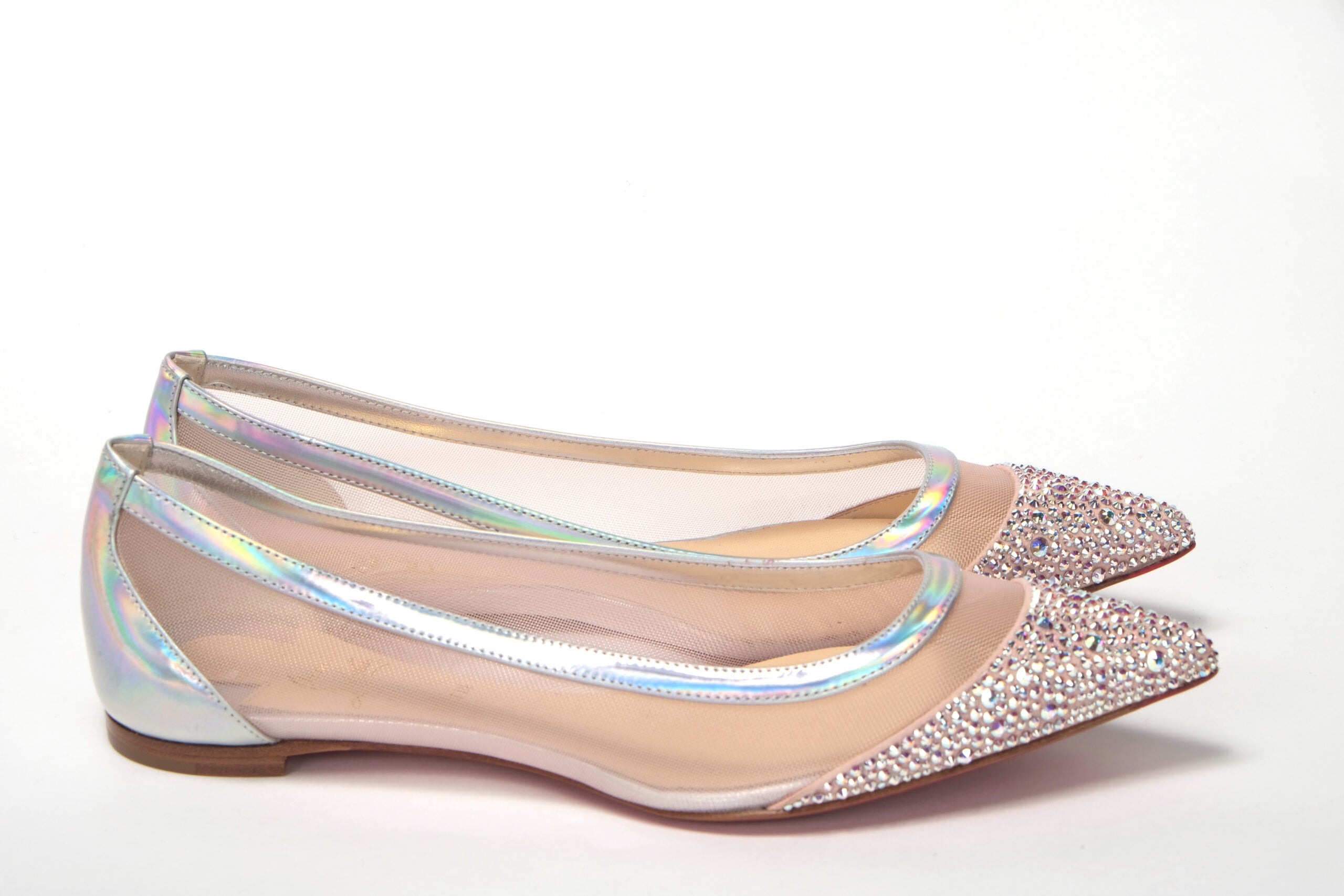 Обувка Christian Louboutin Silver Rose Flat Point Crystal Toe