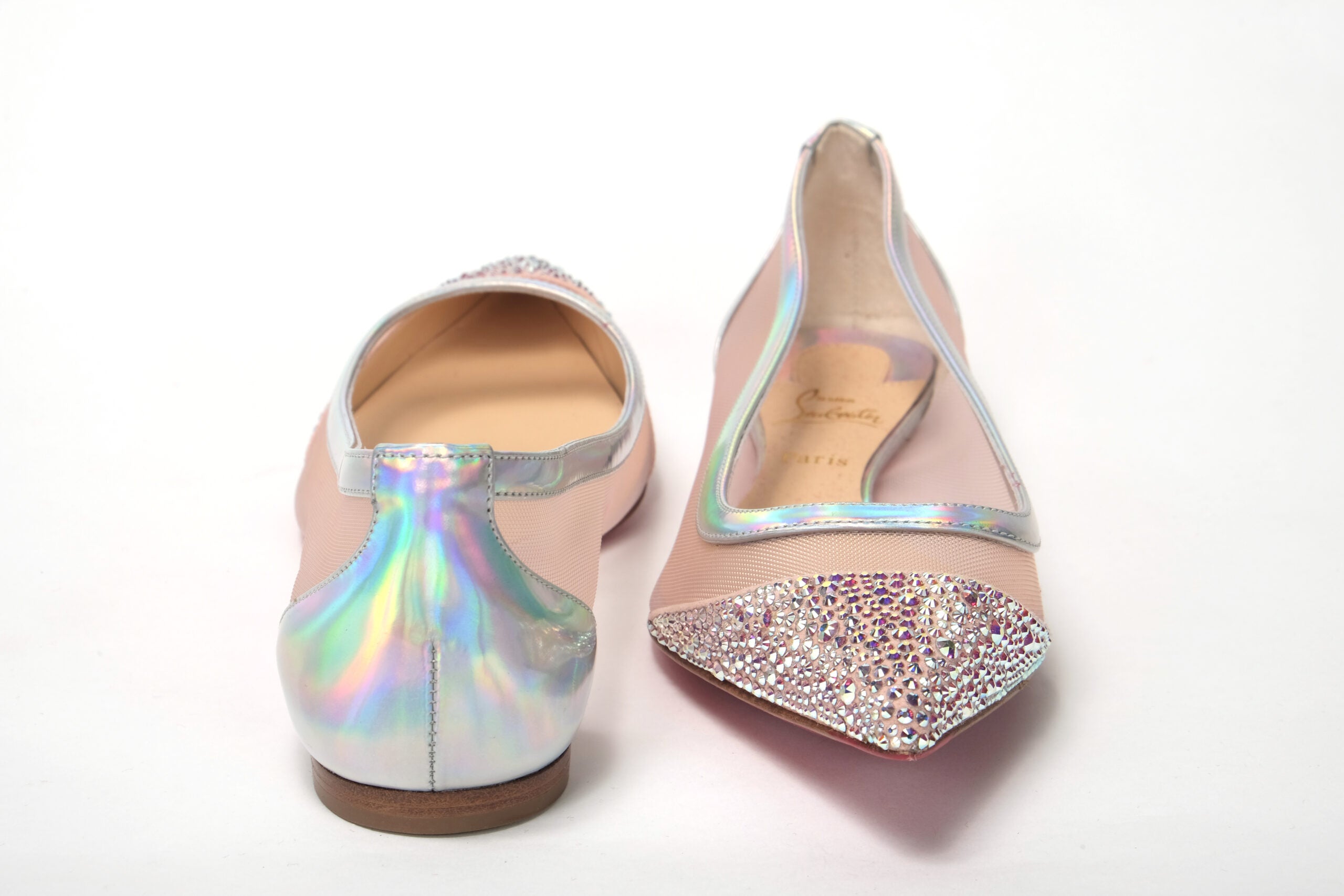 Обувка Christian Louboutin Silver Rose Flat Point Crystal Toe