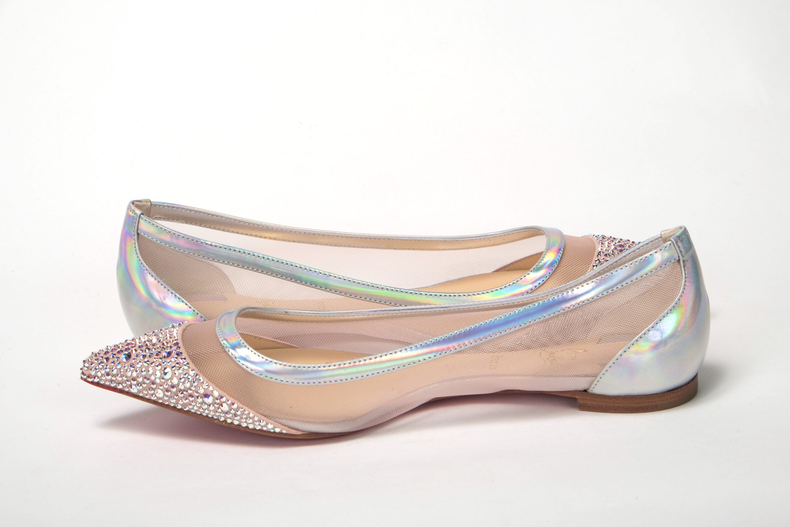 Обувка Christian Louboutin Silver Rose Flat Point Crystal Toe