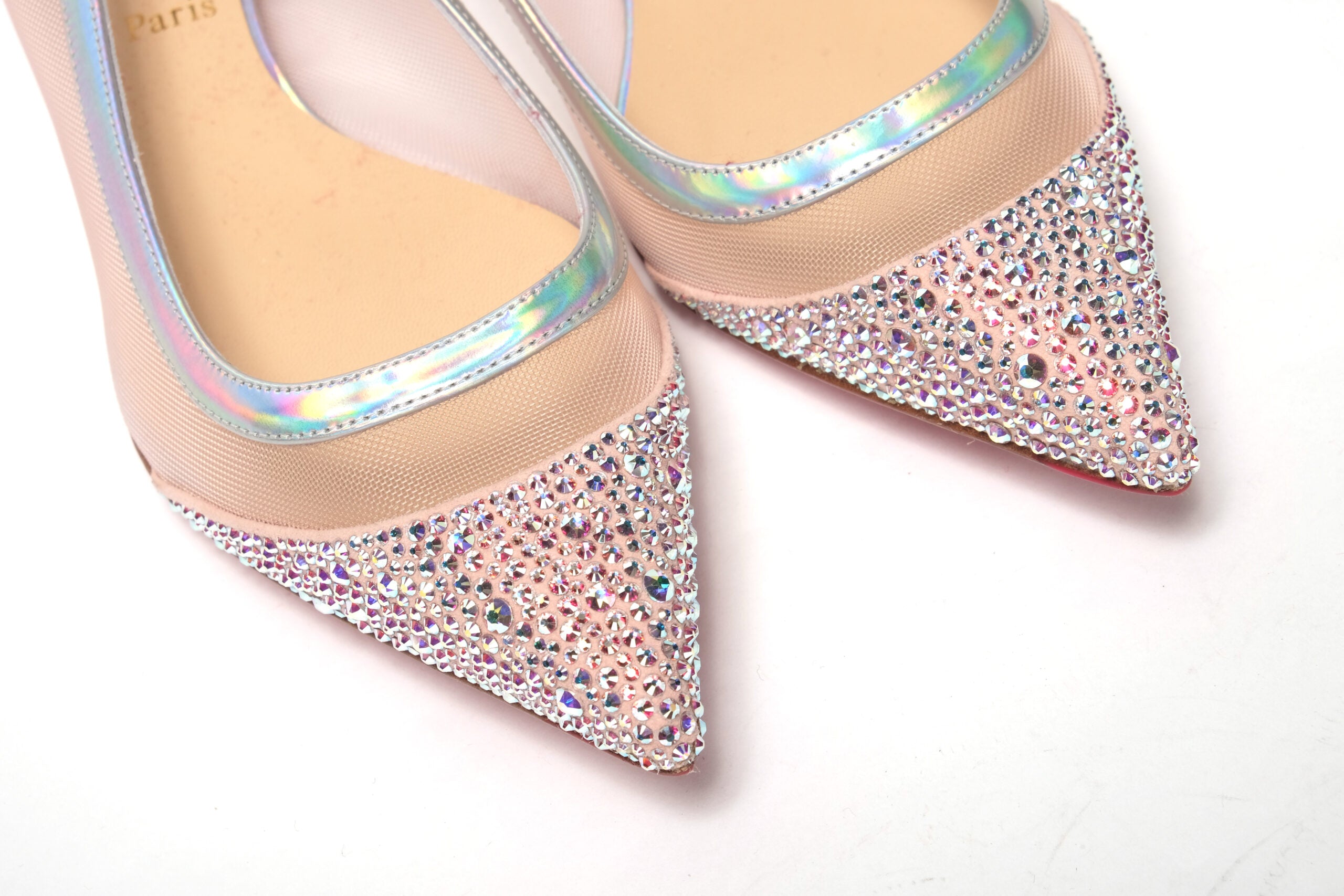 Обувка Christian Louboutin Silver Rose Flat Point Crystal Toe