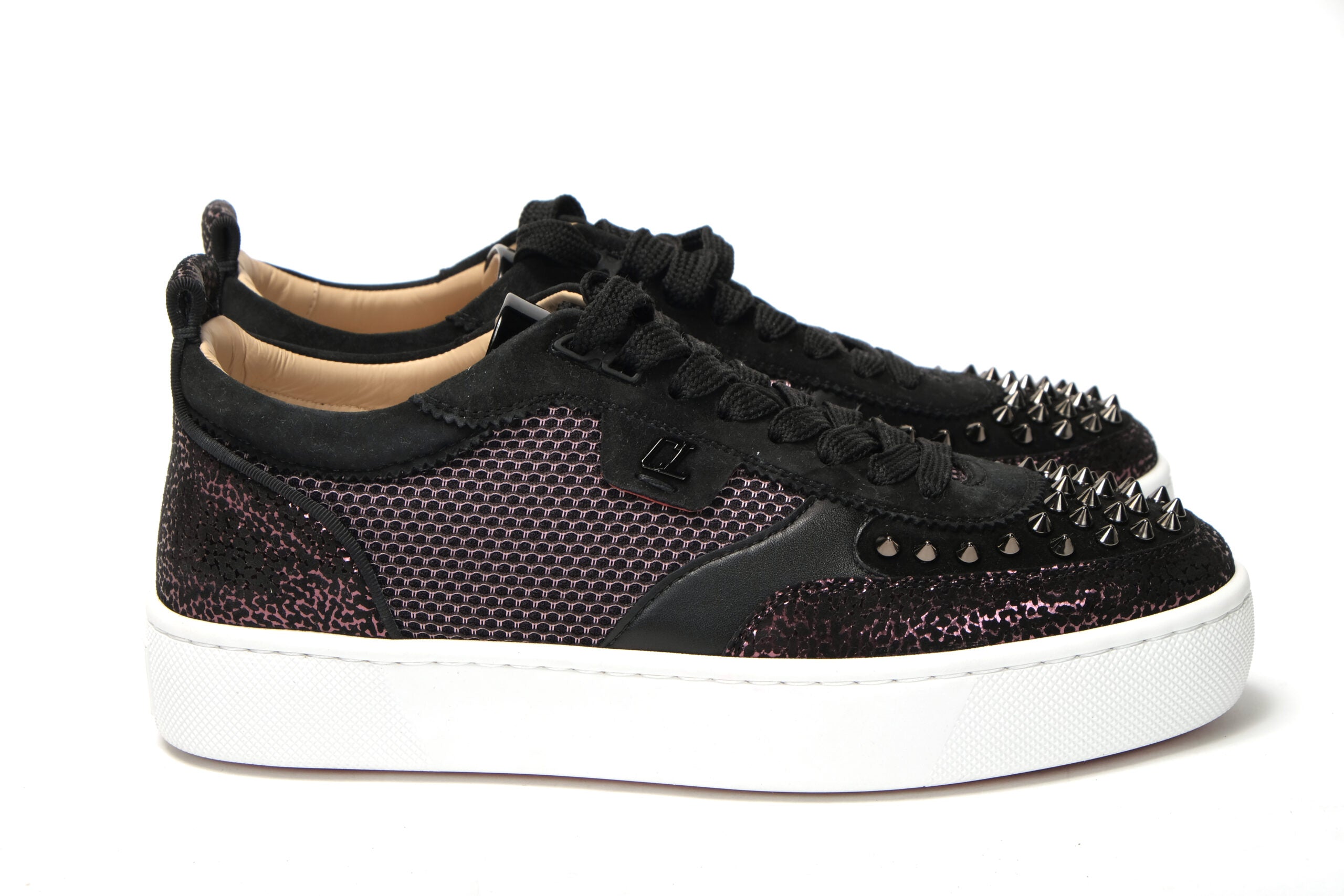 Черни плоски обувки Happy Rui Spikes Version на Christian Louboutin