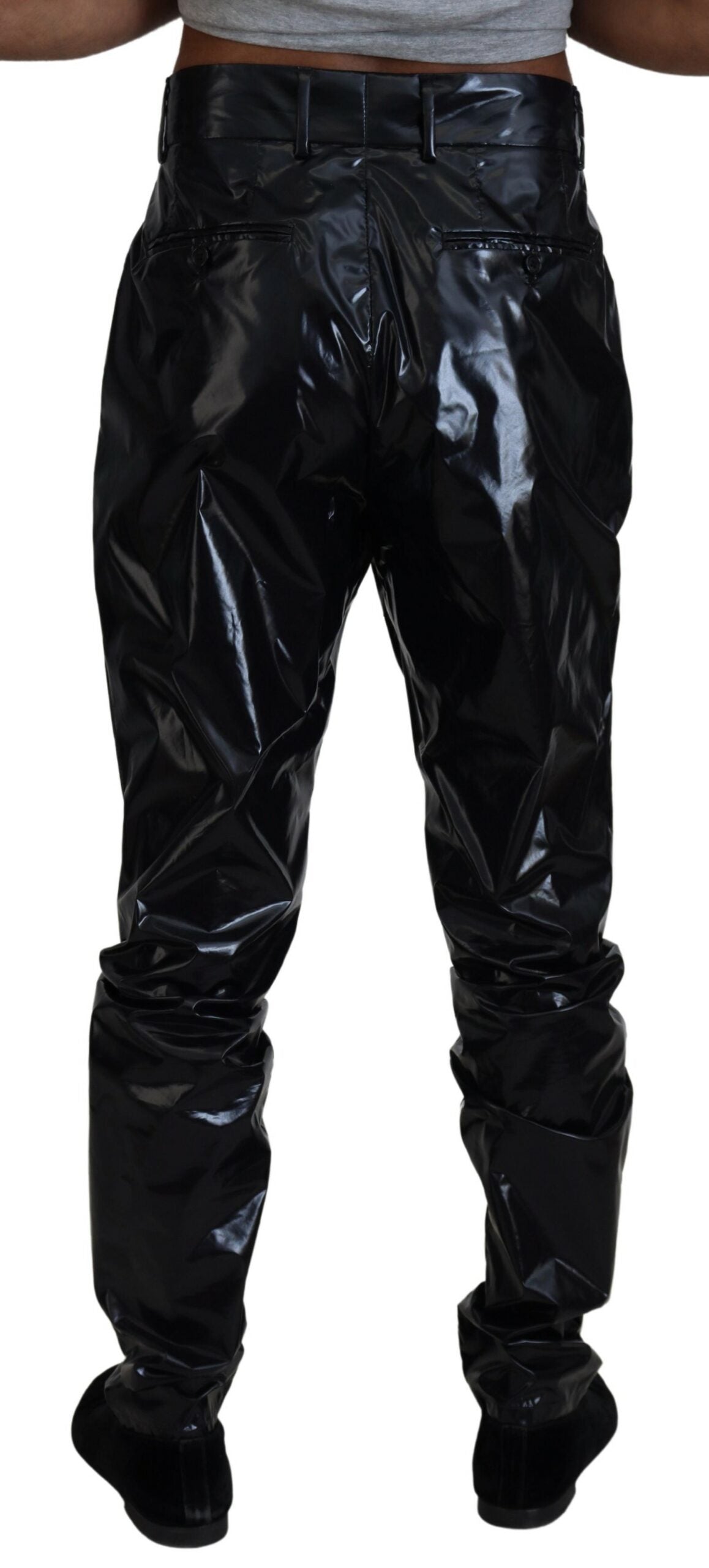 Dolce &amp; Gabbana черни блестящи тесни мъжки панталони от найлон