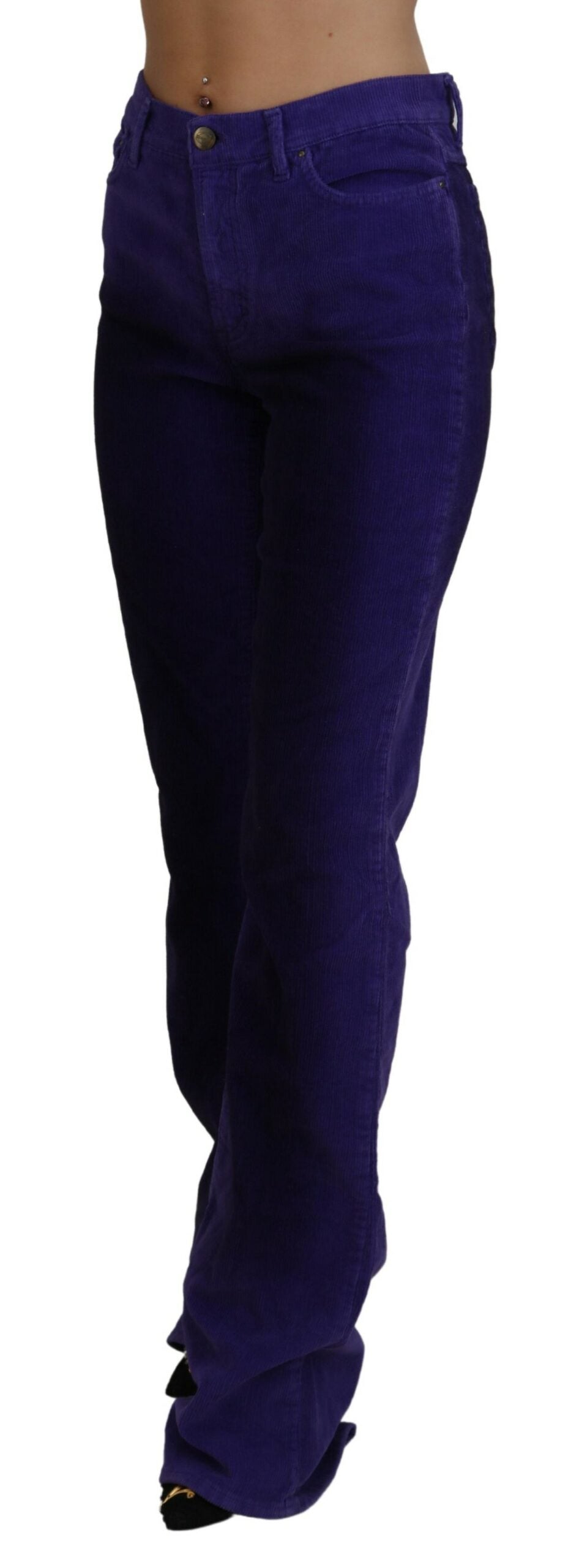 Дамски панталон Just Cavalli Purple Cotton Corduroy
