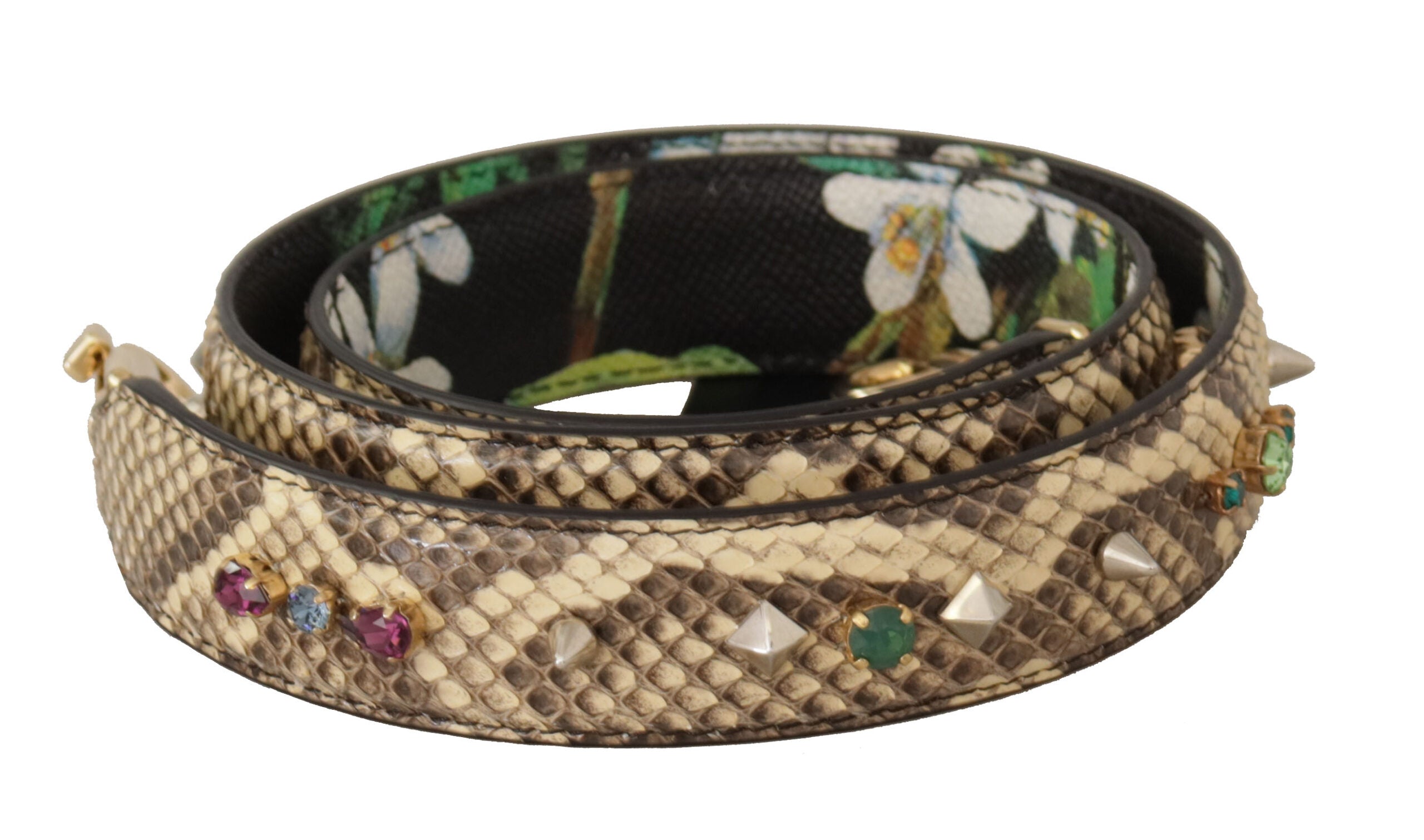 Реверсивна презрамка за рамо Dolce &amp; Gabbana с бежова екзотична кожа с кристали
