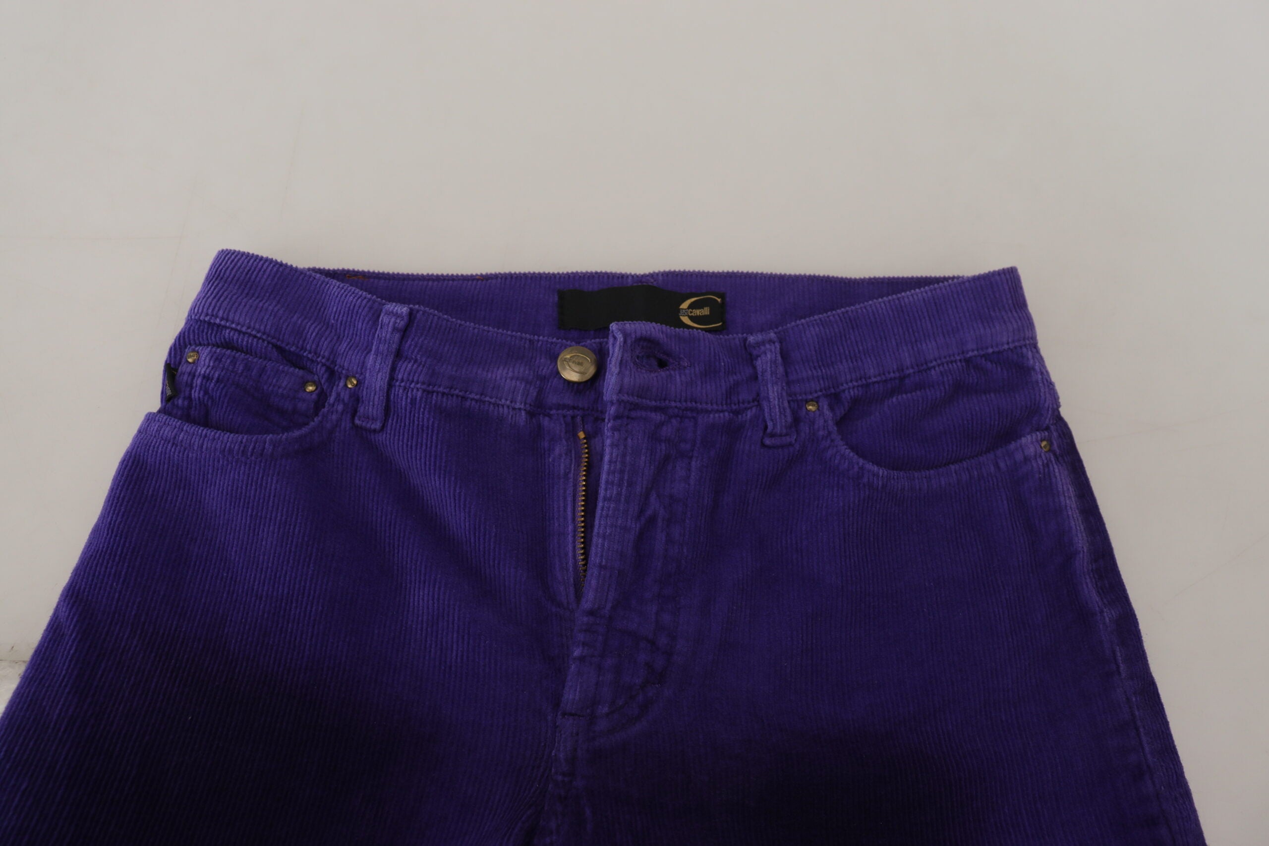 Дамски панталон Just Cavalli Purple Cotton Corduroy