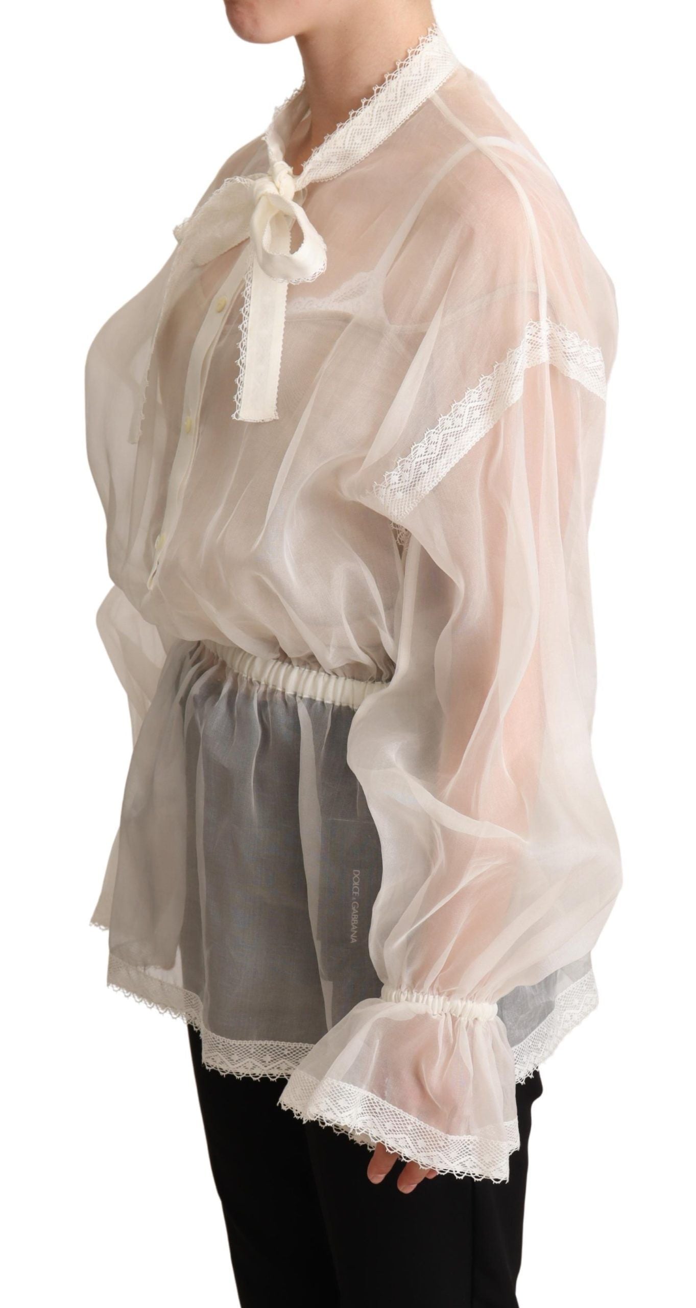 Dolce &amp; Gabbana Бяла блуза с яка и дълги ръкави