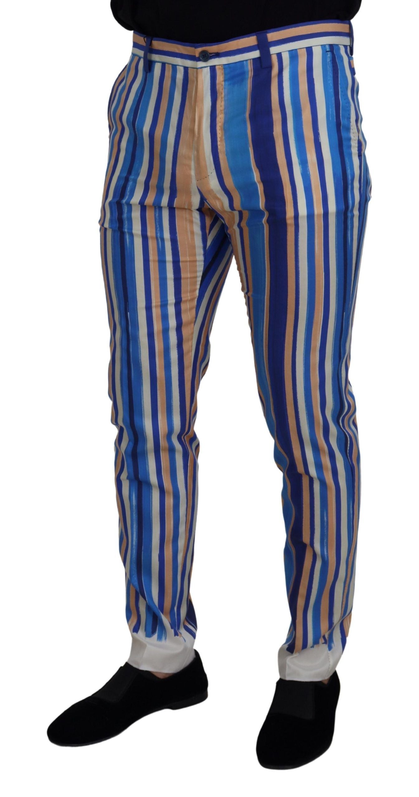 Копринени памучни тънки панталони Dolce &amp; Gabbana със сини райета