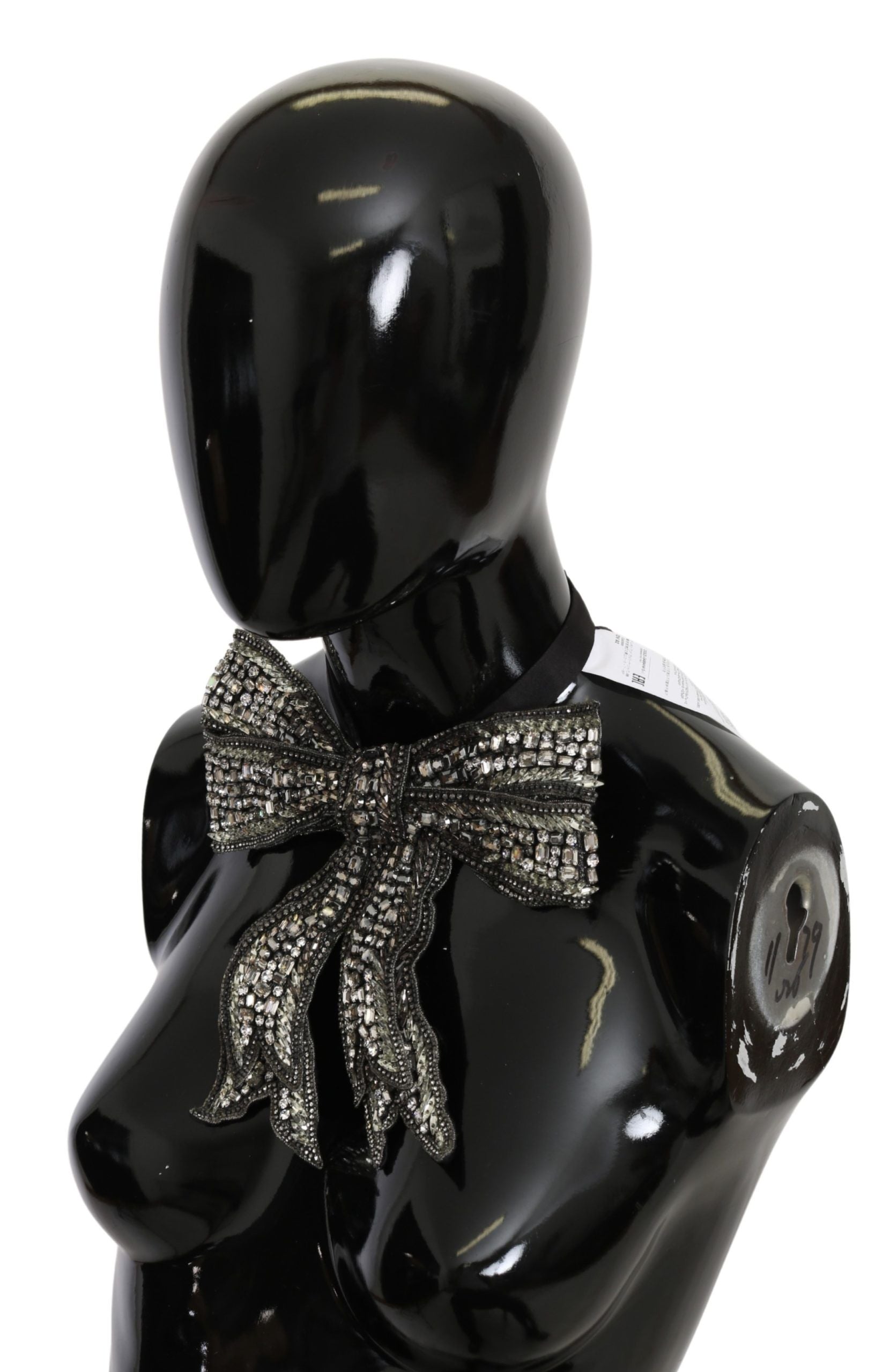 Dolce &amp; Gabbana Сребърни кристални мъниста с пайети от 100% коприна Колие с папийонка