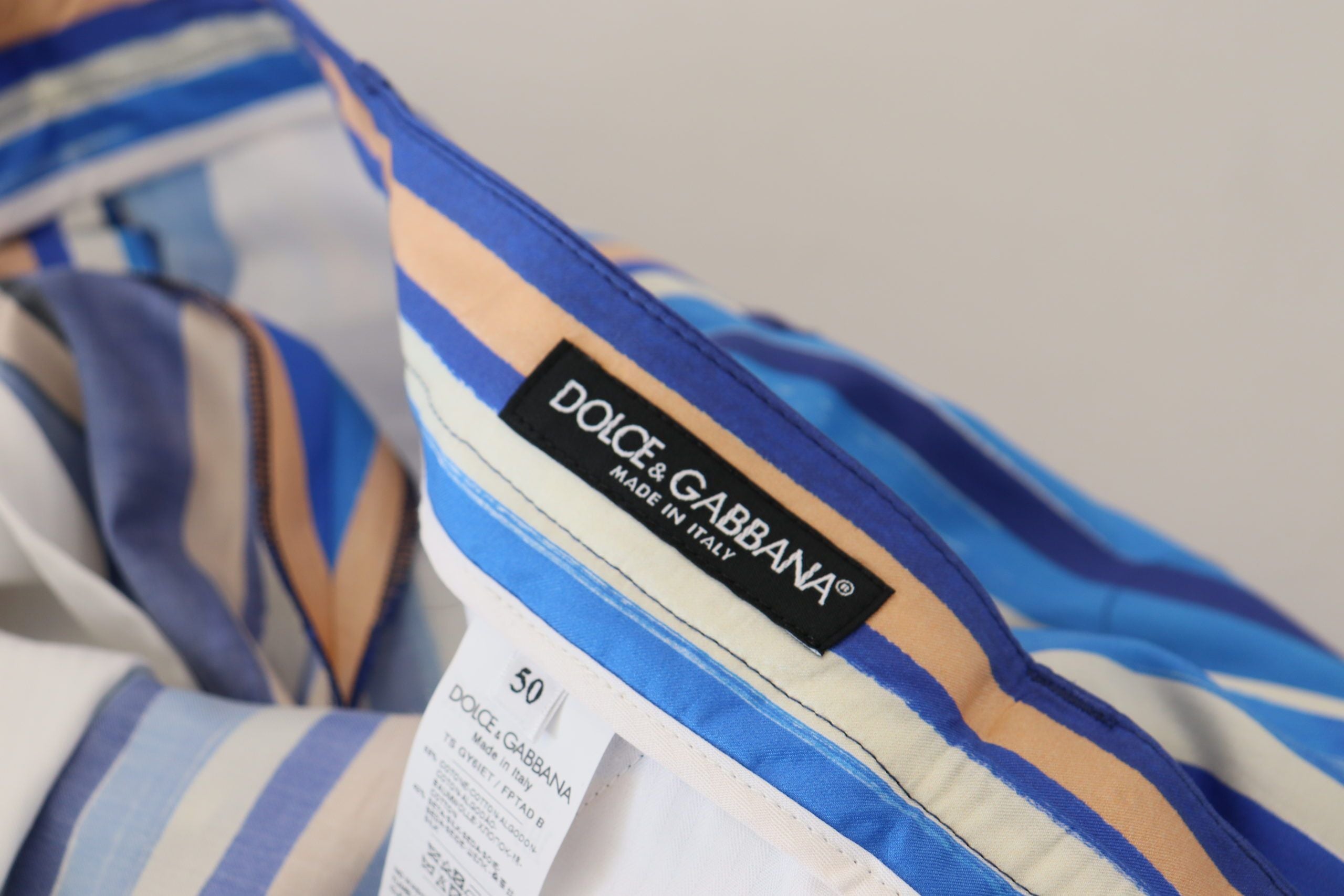 Копринени памучни тънки панталони Dolce &amp; Gabbana със сини райета