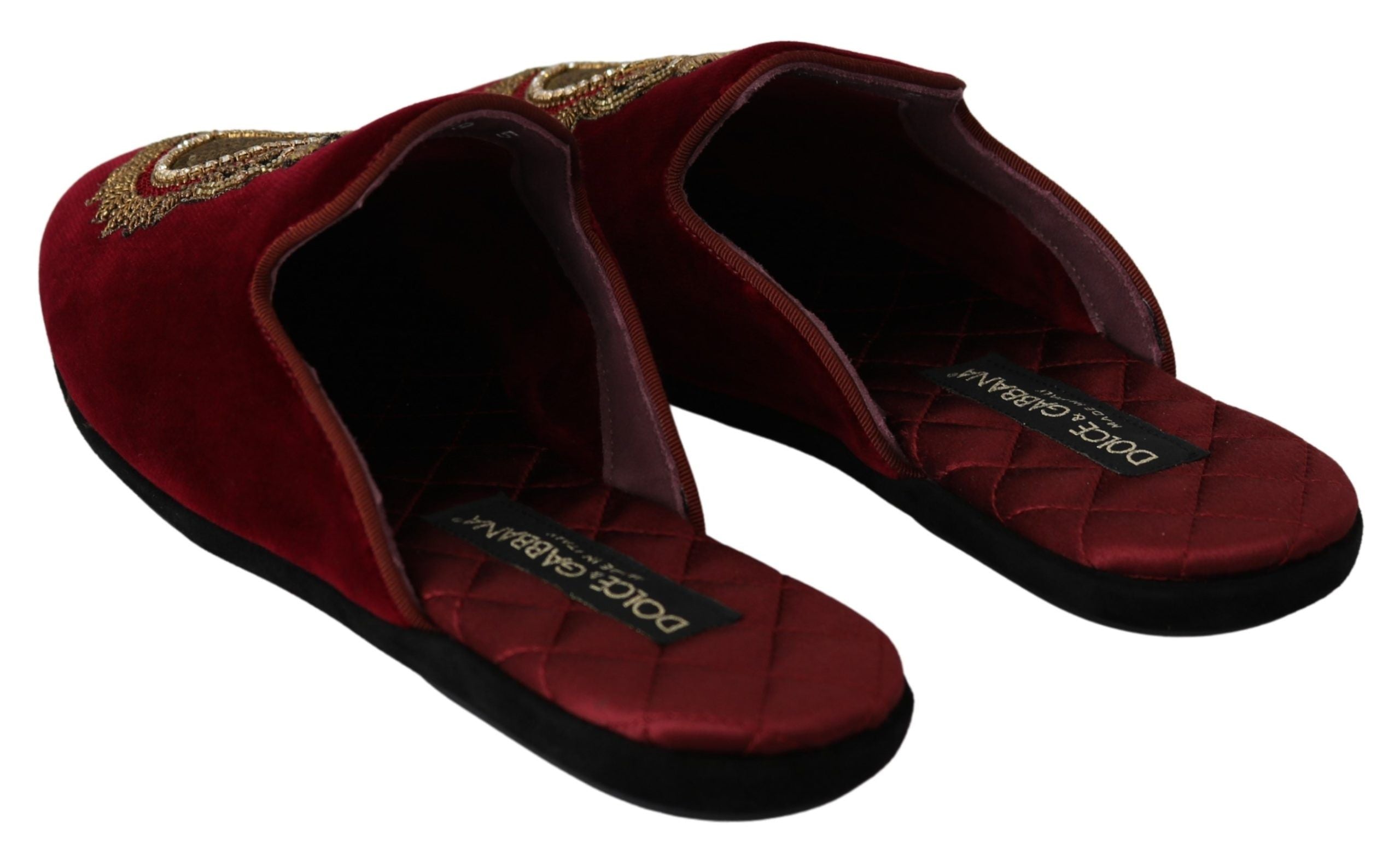 Обувки Dolce &amp; Gabbana Red Velvet Sacred Heart Embroidery Slides