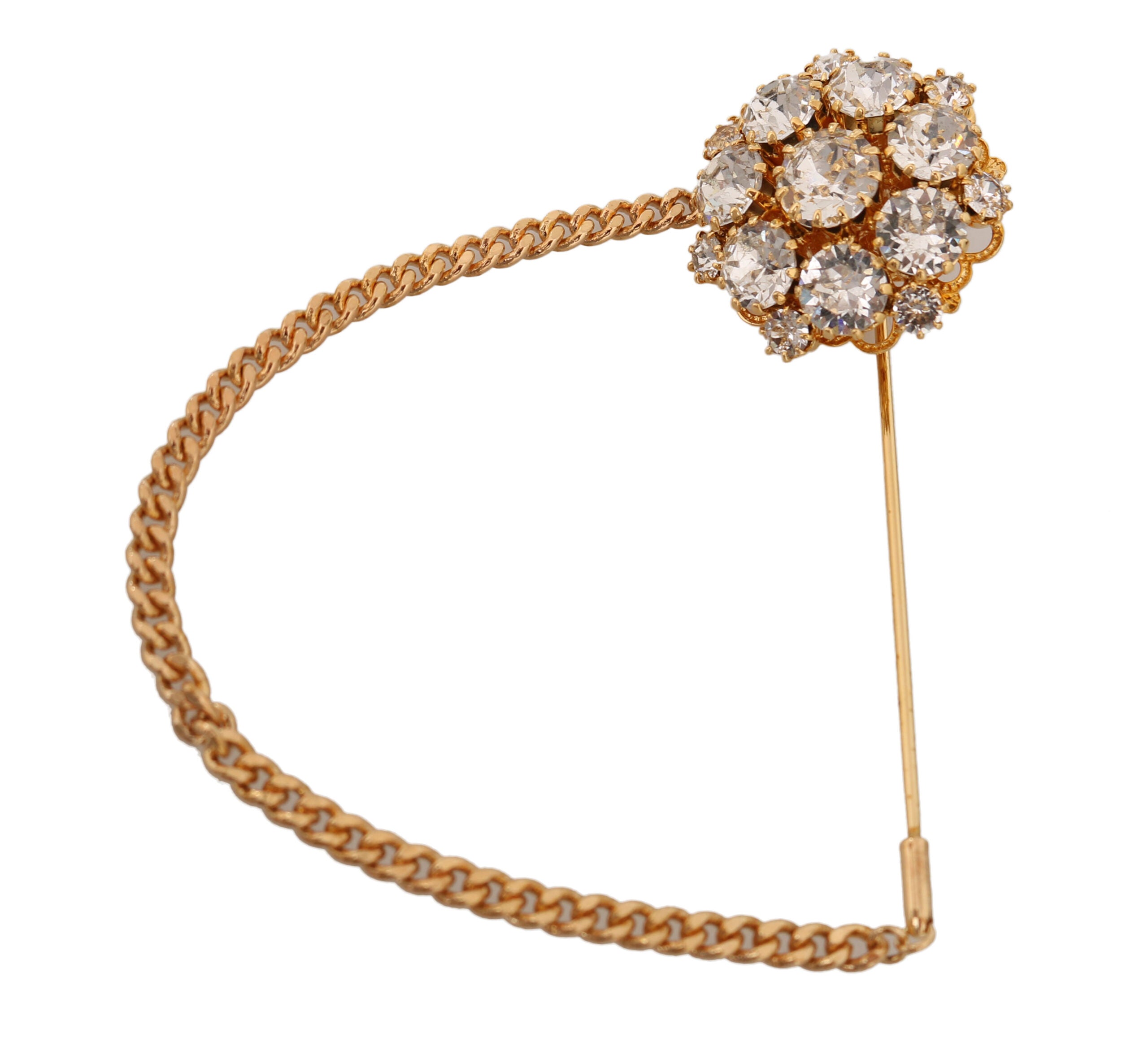 Dolce &amp; Gabbana Златна месингова прозрачна кристална верижка Дамска брошка