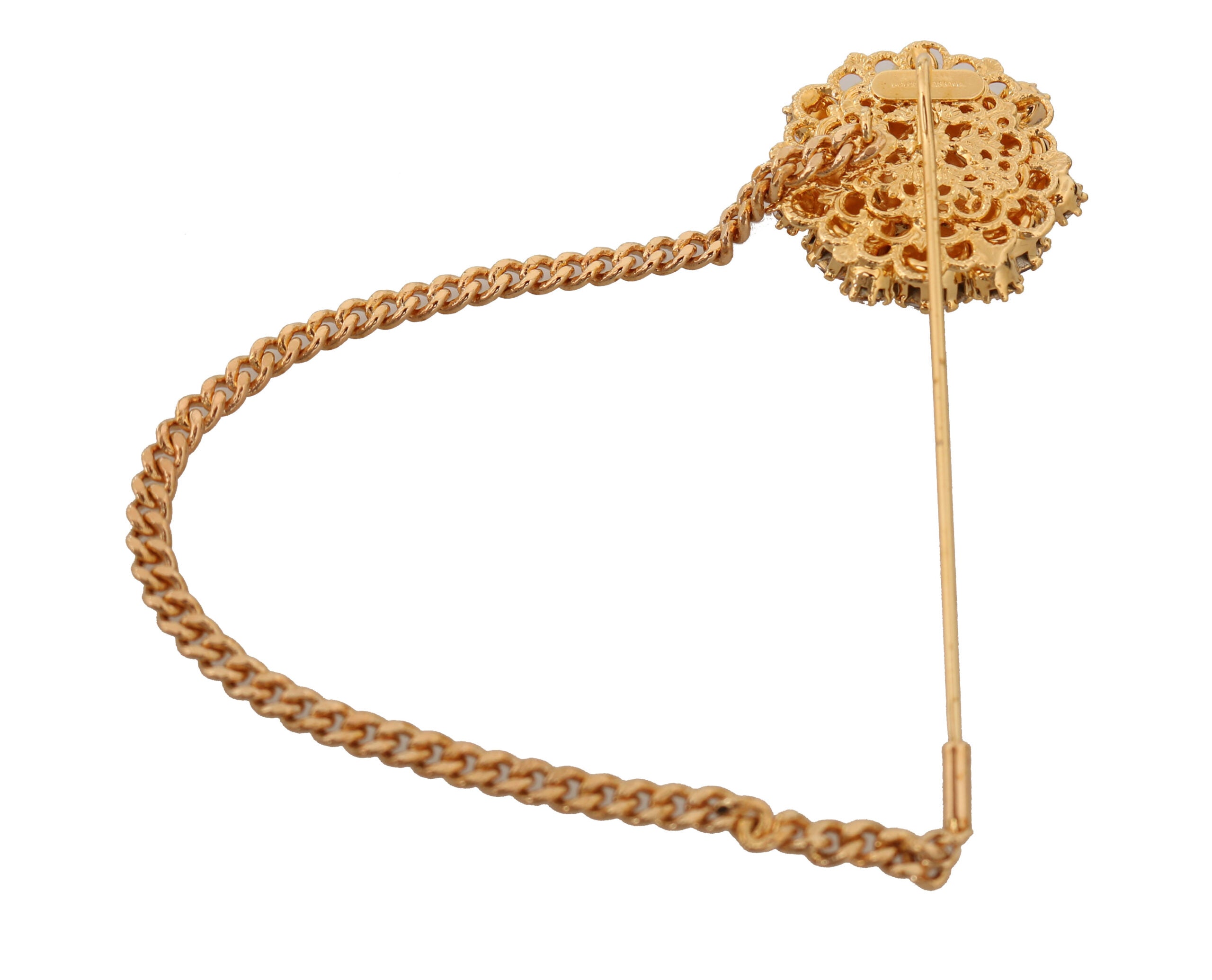 Dolce &amp; Gabbana Златна месингова прозрачна кристална верижка Дамска брошка