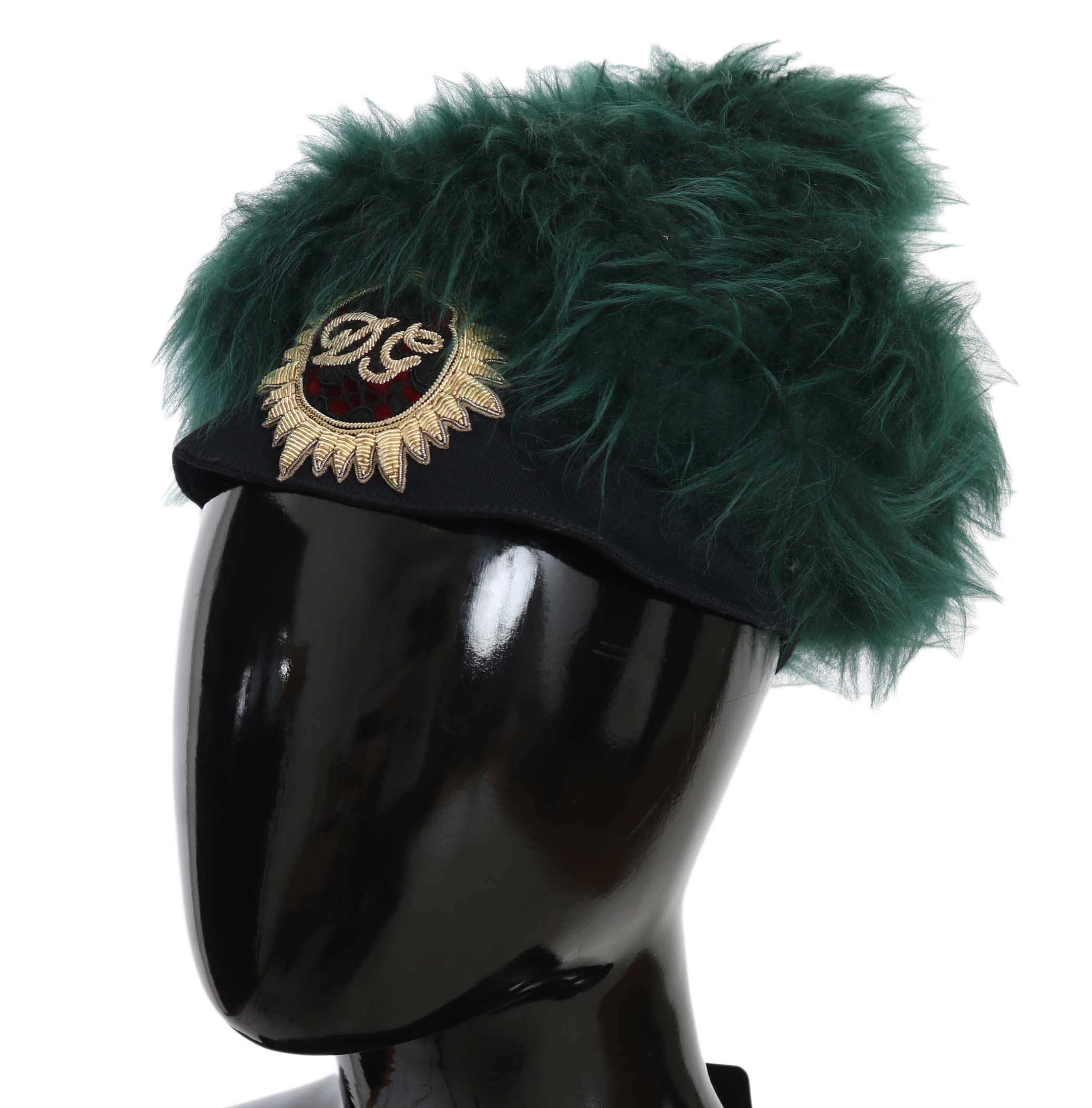 Dolce &amp; Gabbana Green Fur DG лого бродирана клош шапка