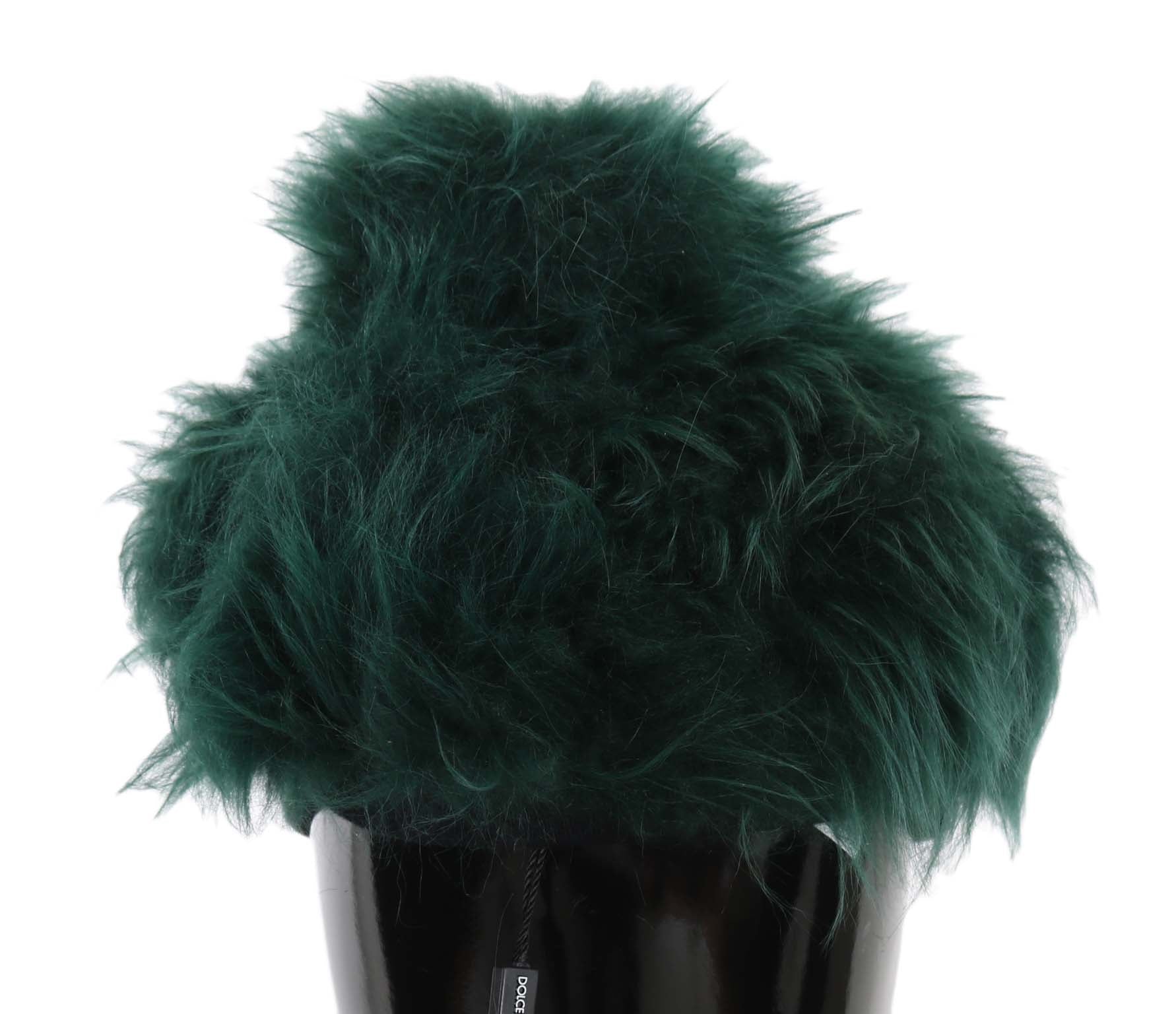 Dolce &amp; Gabbana Green Fur DG лого бродирана клош шапка