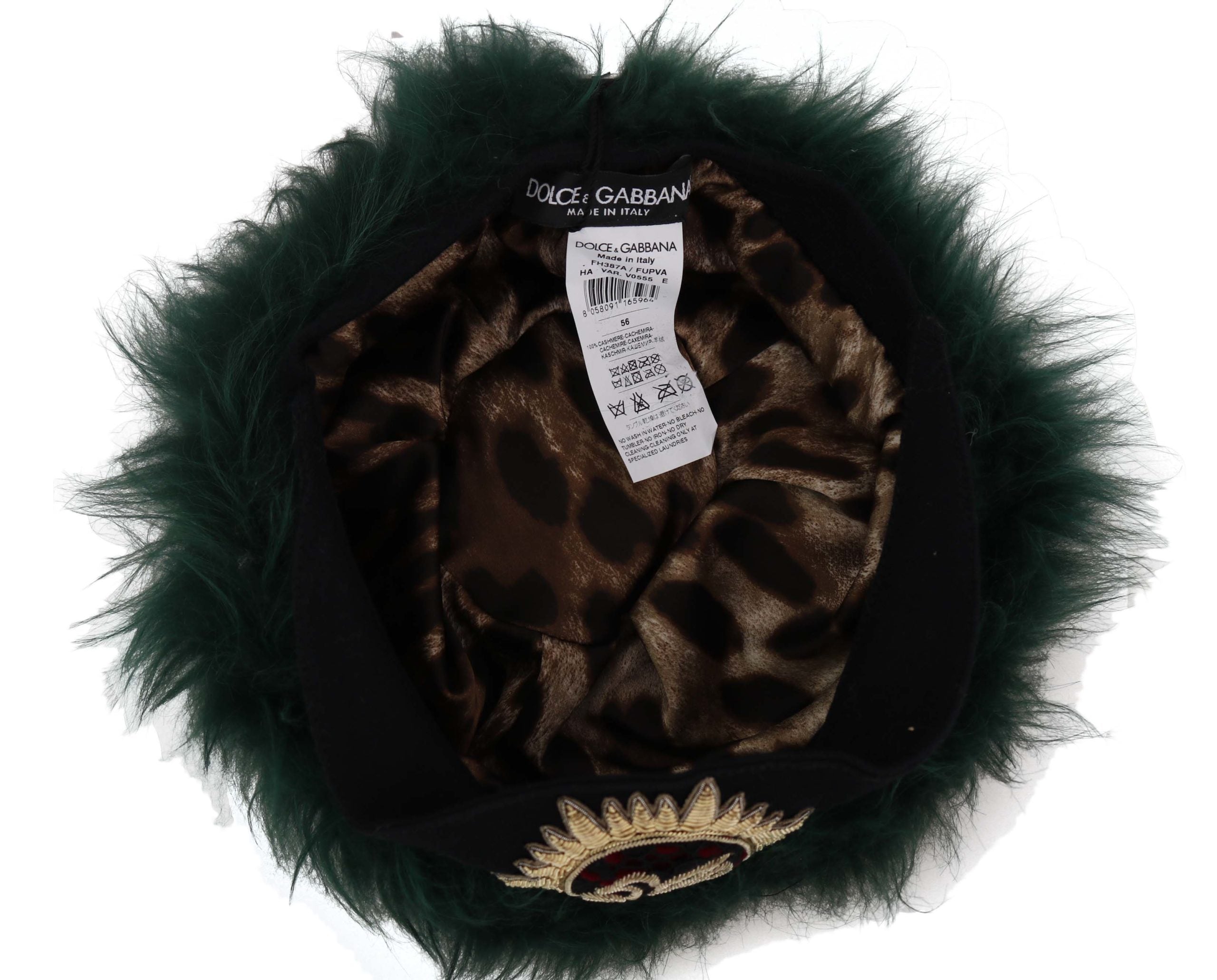 Dolce &amp; Gabbana Green Fur DG лого бродирана клош шапка