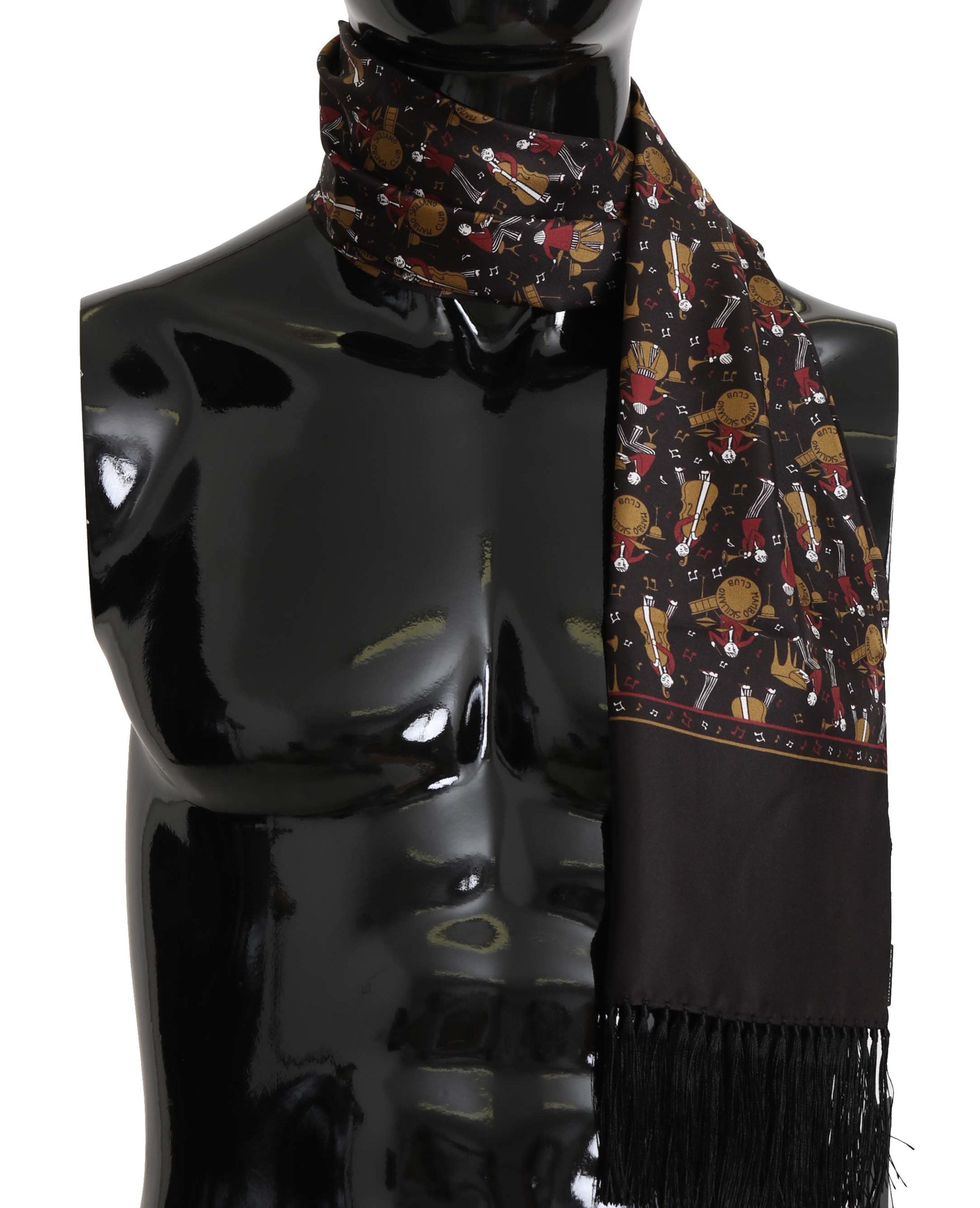 Кафяв мъжки шал Dolce &amp; Gabbana Musicians Print