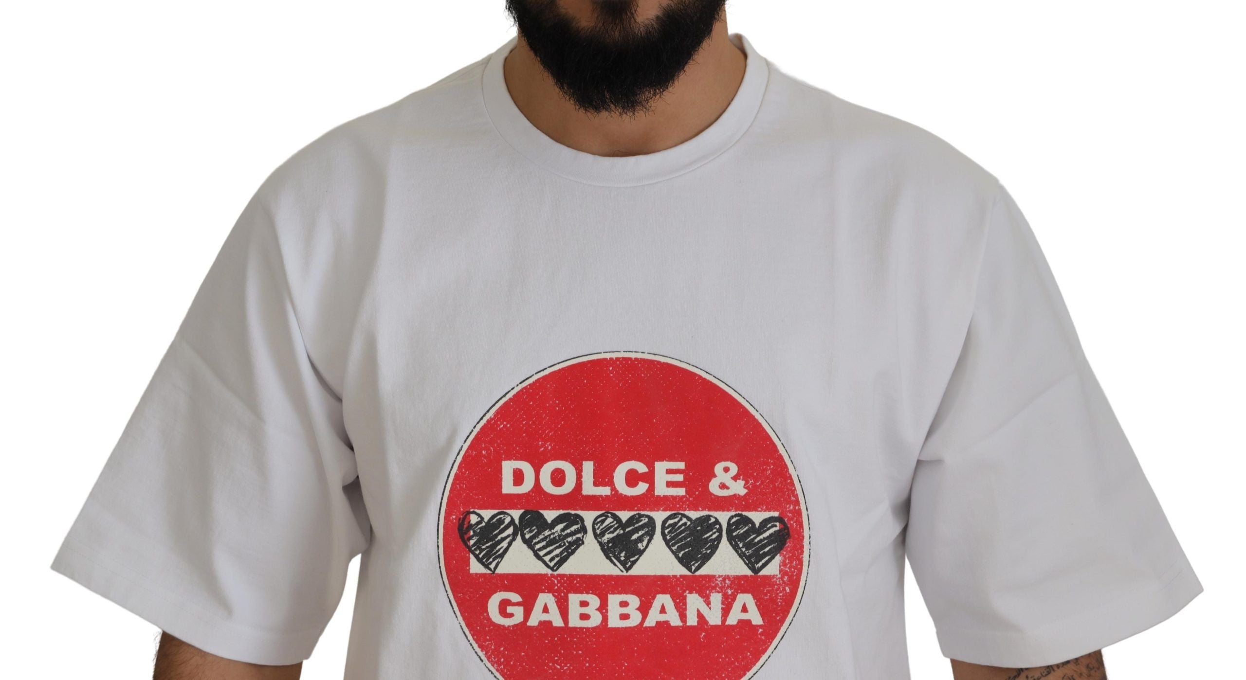 Dolce &amp; Gabbana Бяла тениска Amor Heart Cotton Crewneck