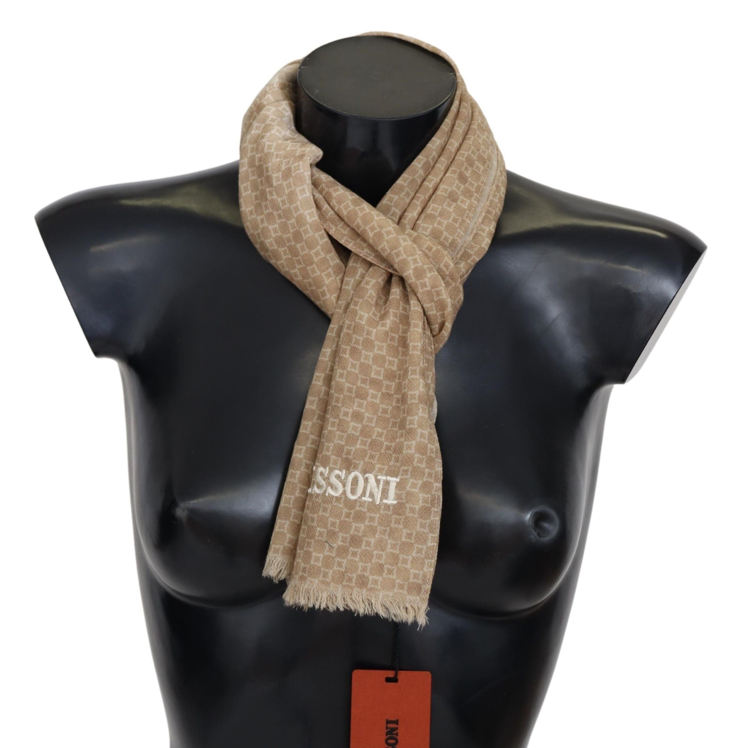 Кафяв вълнен плетен шал с ресни на шия Missoni