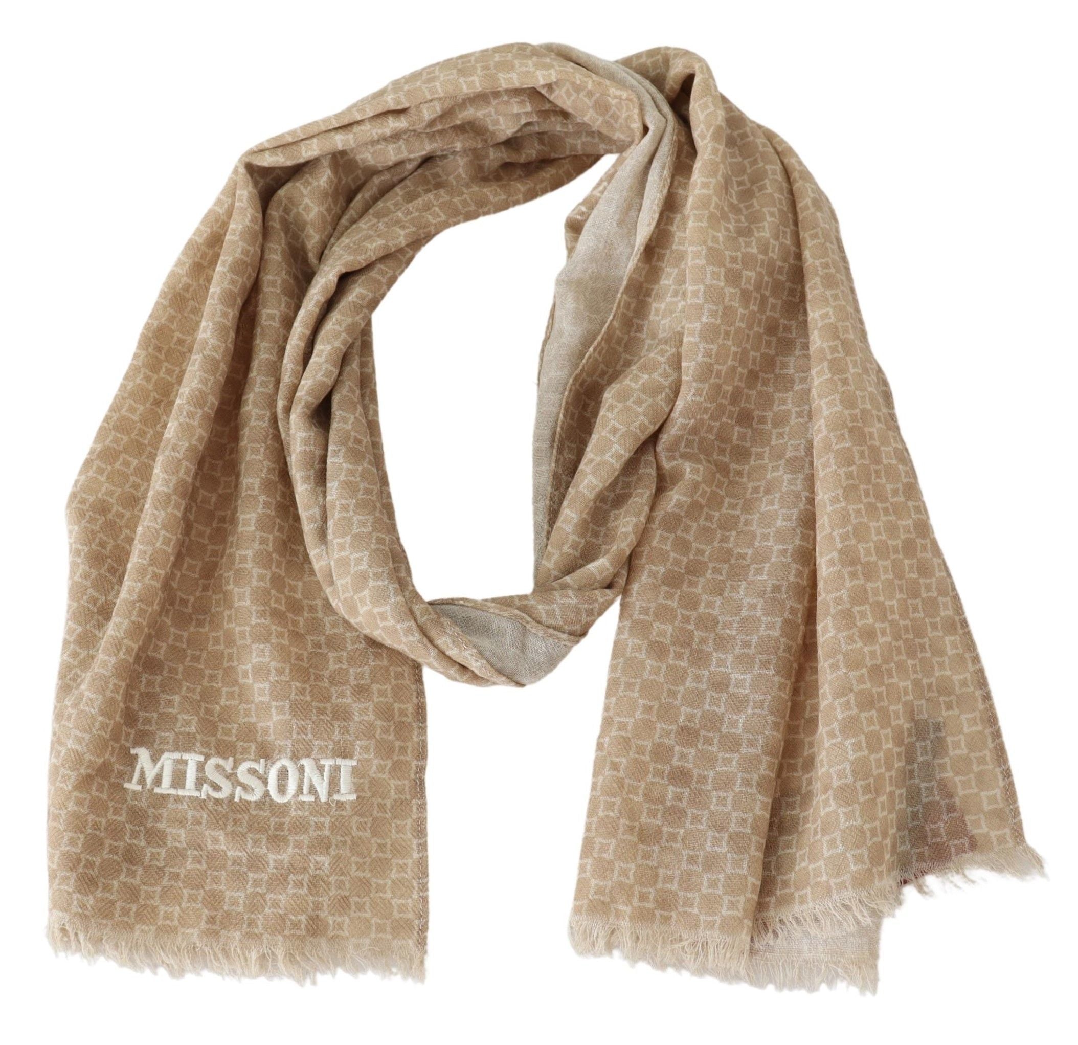 Кафяв вълнен плетен шал с ресни на шия Missoni