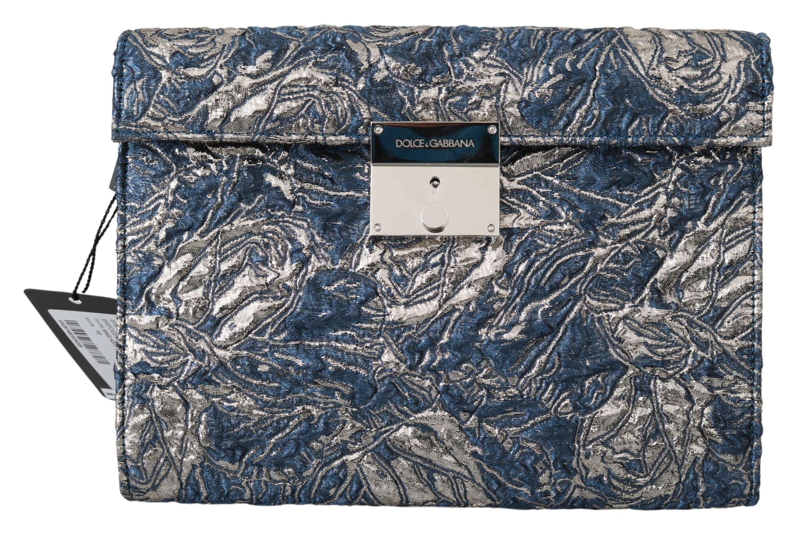 Dolce &amp; Gabbana Синя сребърна жакардова кожена чанта за документи