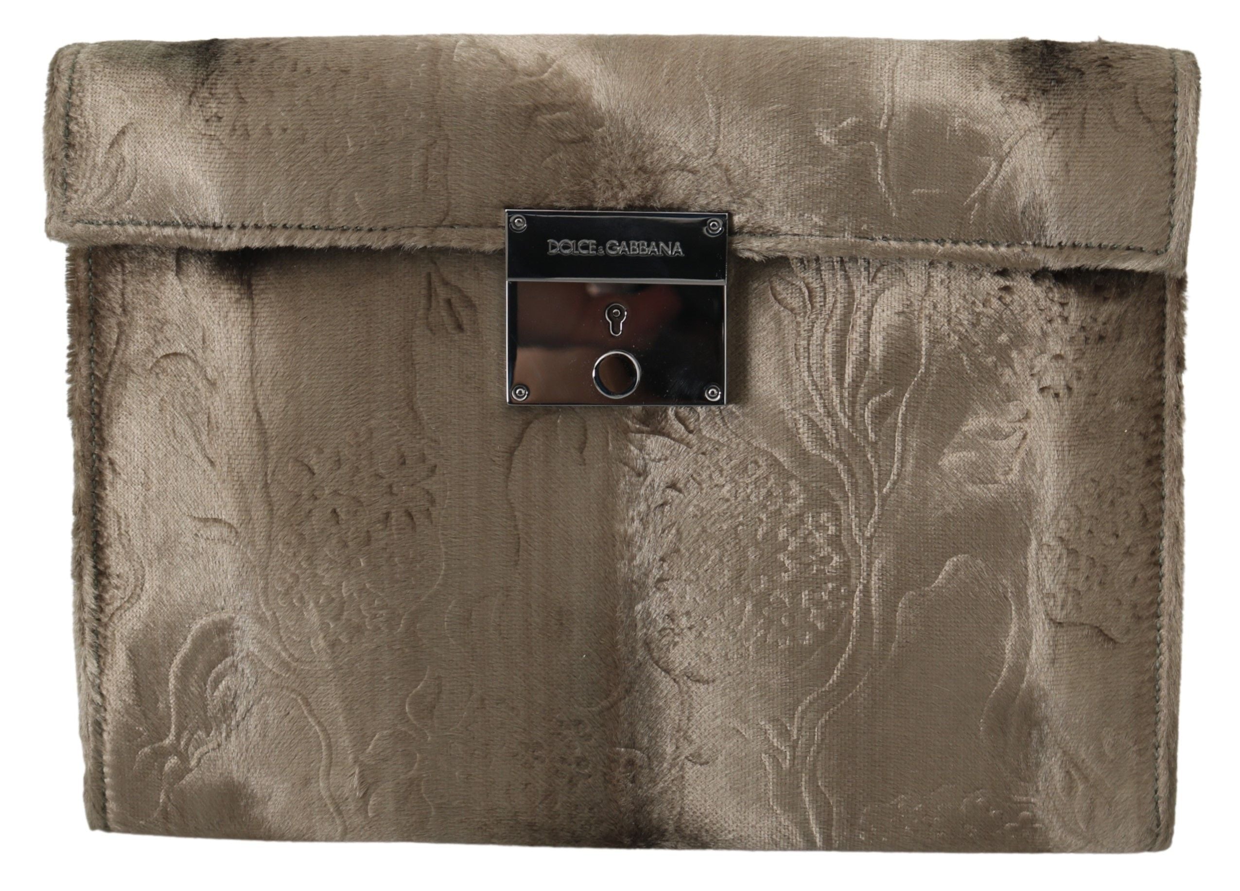 Dolce &amp; Gabbana бежово кадифено мъжко куфарче за документи с флорални мотиви
