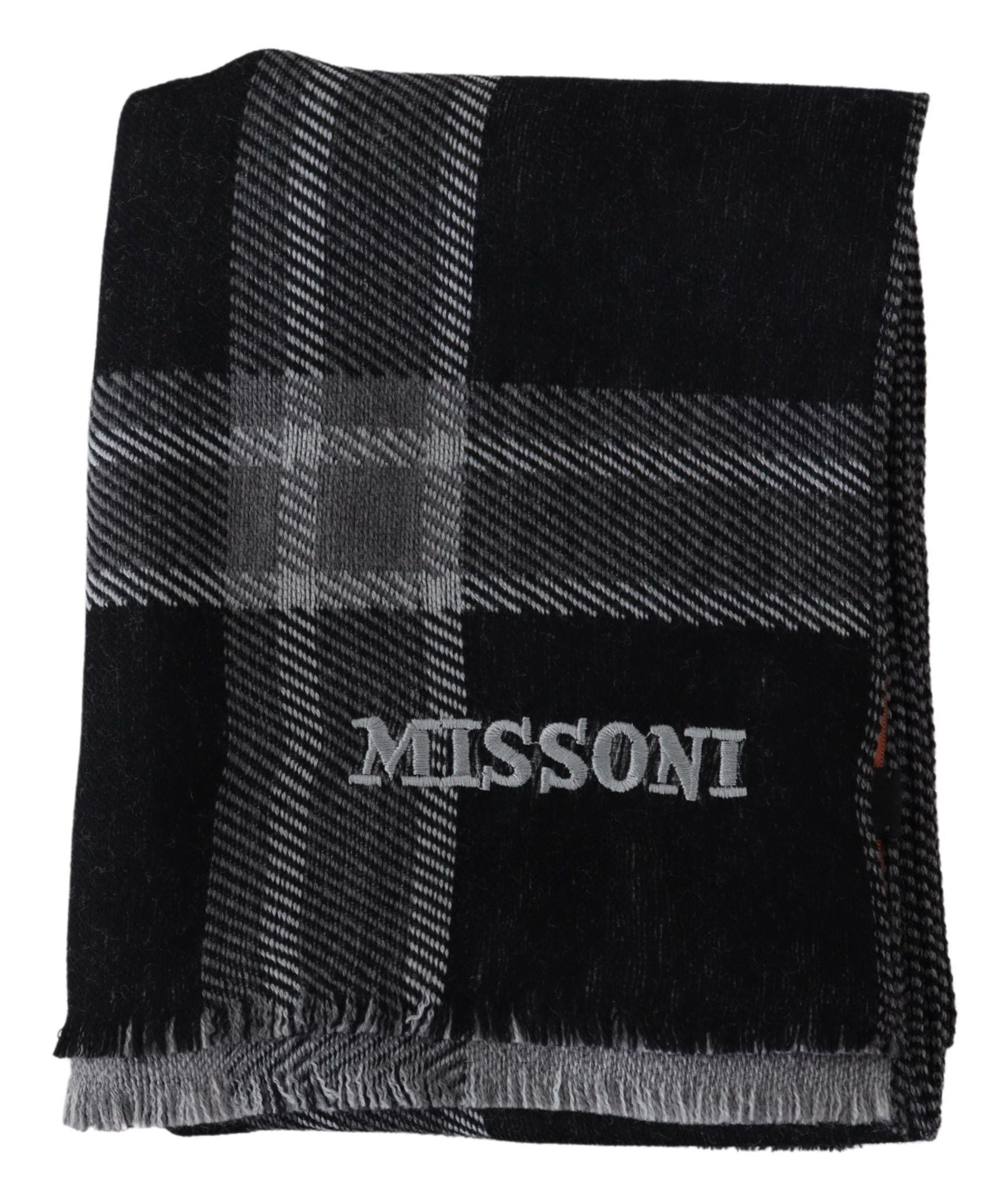 Черен кариран вълнен унисекс шал за врата Missoni