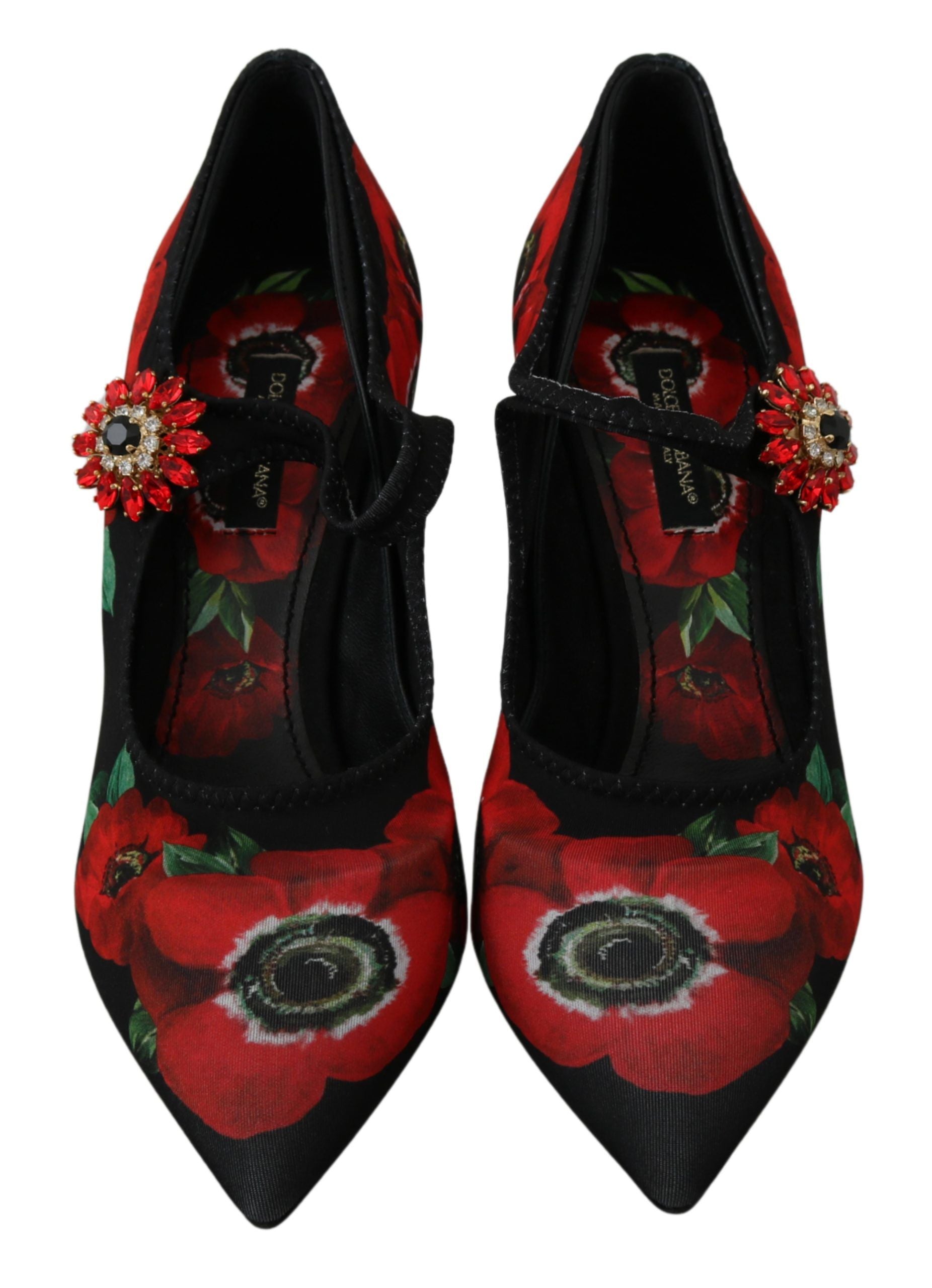 Dolce &amp; Gabbana черни червени флорални обувки Mary Janes