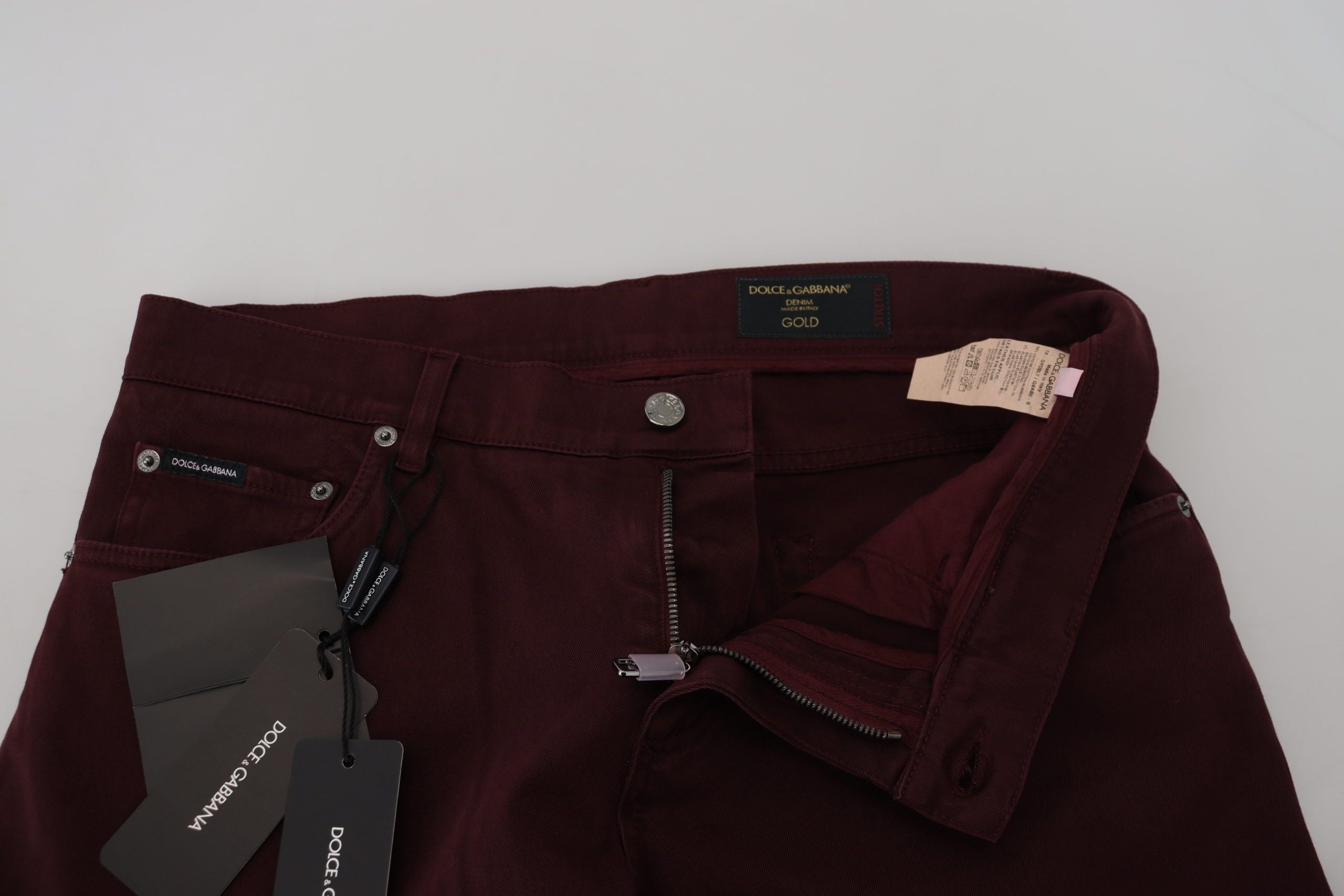 Dolce &amp; Gabbana Bordeaux Cotton Stretch GOLD Denim Jeans