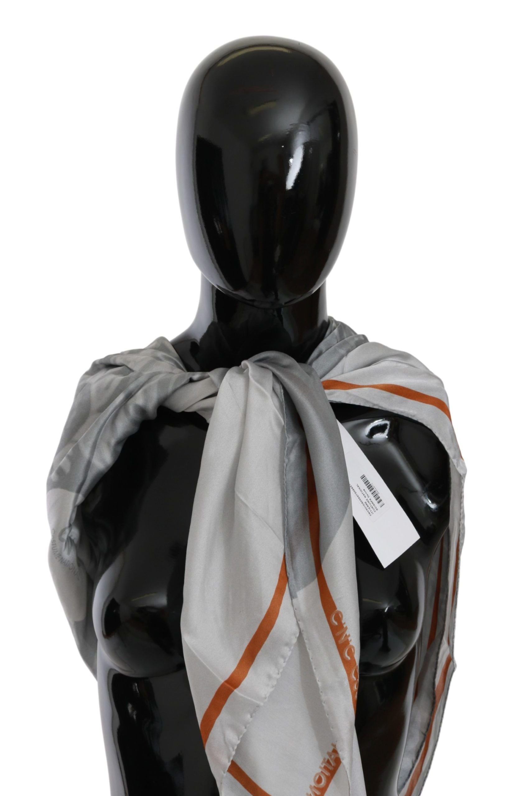 Костюм Национален сиво-оранжев копринен шал с флорален фаулар
