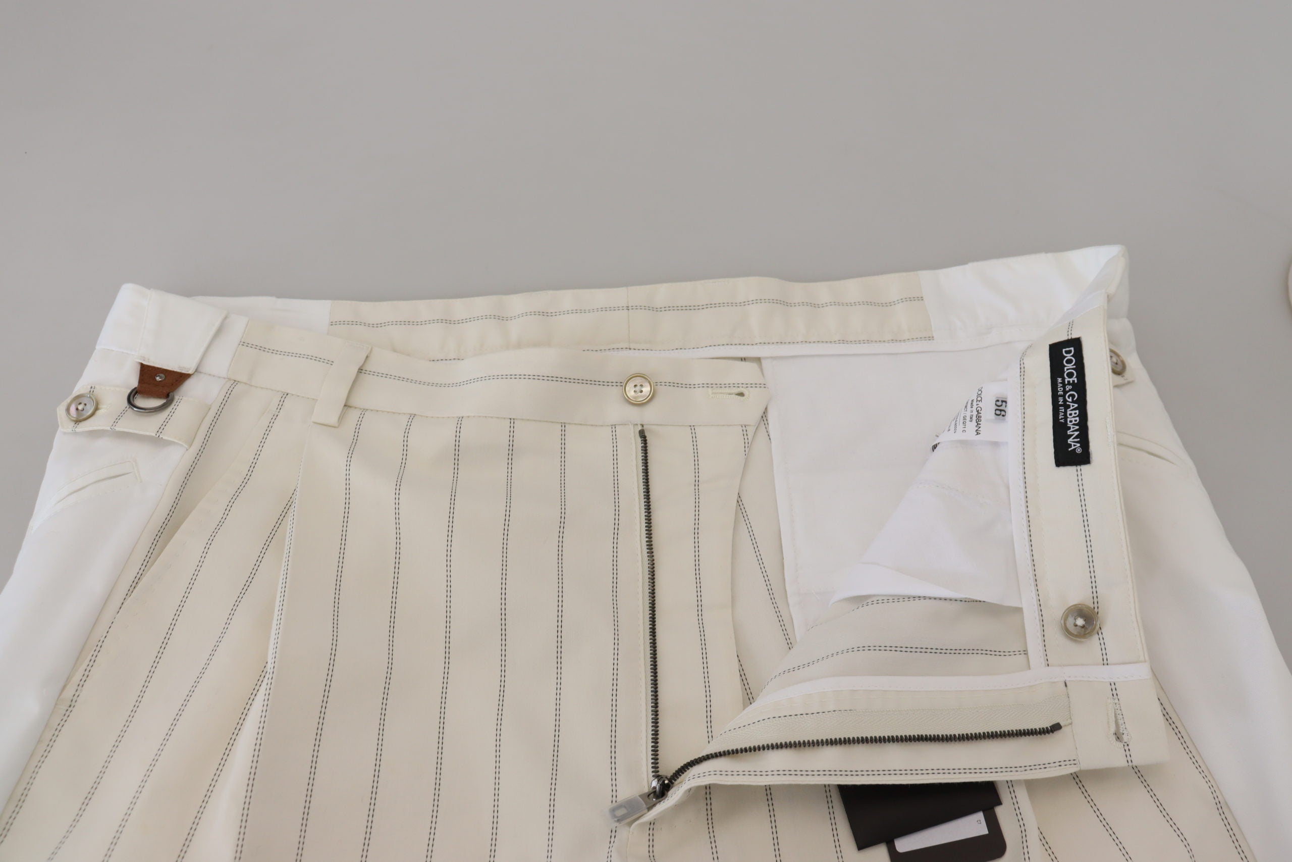 Dolce &amp; Gabbana Бял памучен официален панталон на райе