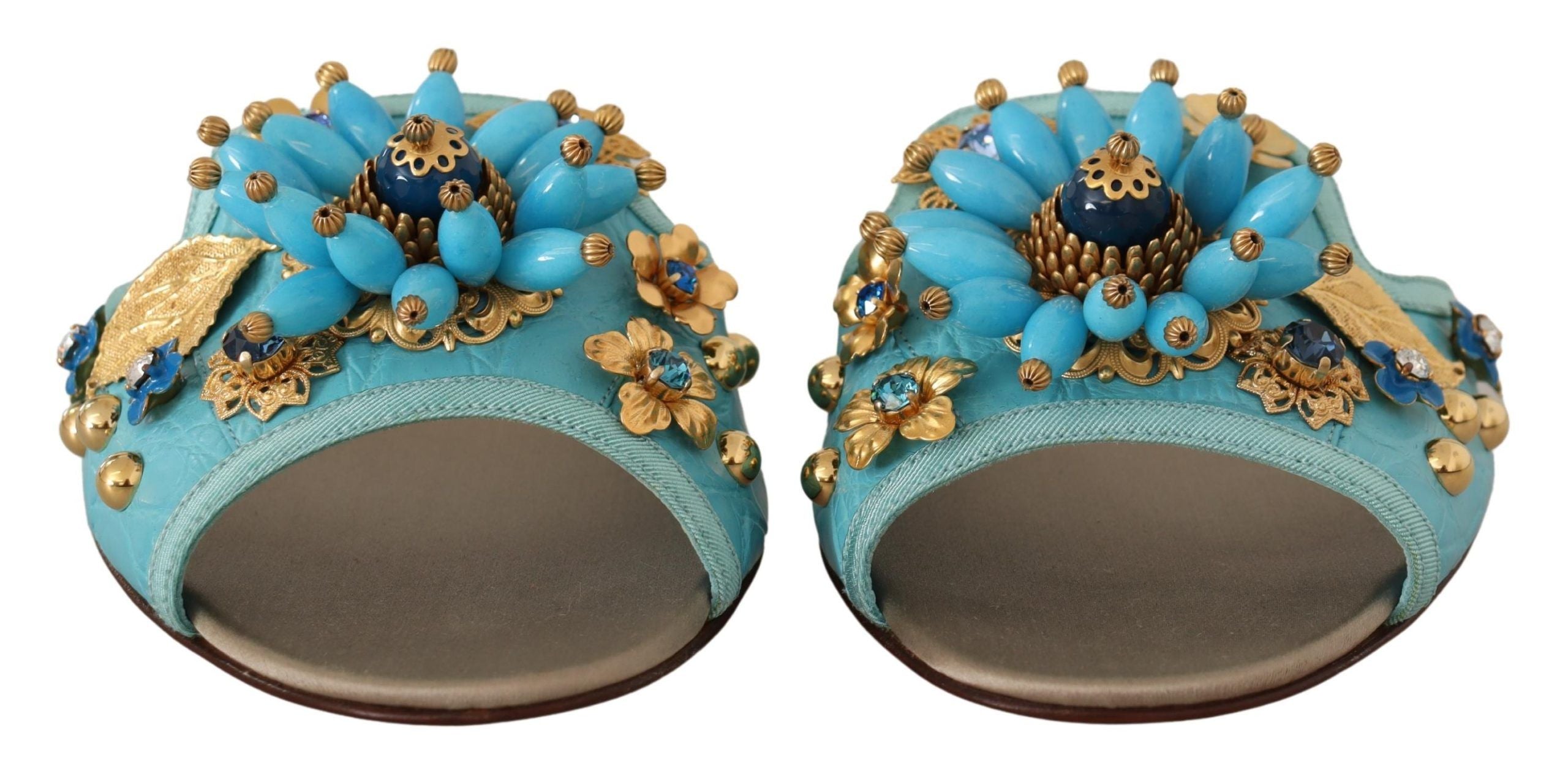 Сини кристални екзотични кожени сандали Dolce &amp; Gabbana Blue Crystal