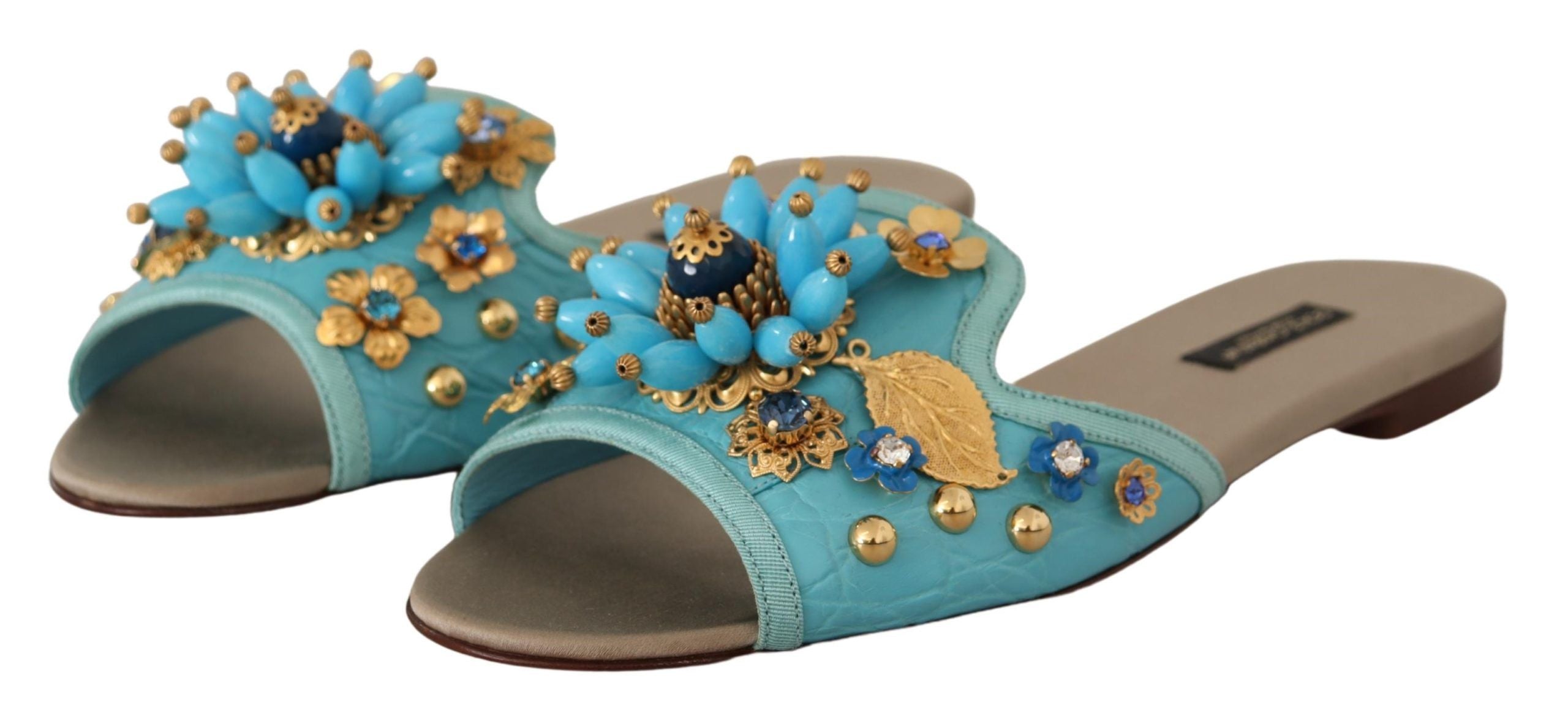Сини кристални екзотични кожени сандали Dolce &amp; Gabbana Blue Crystal