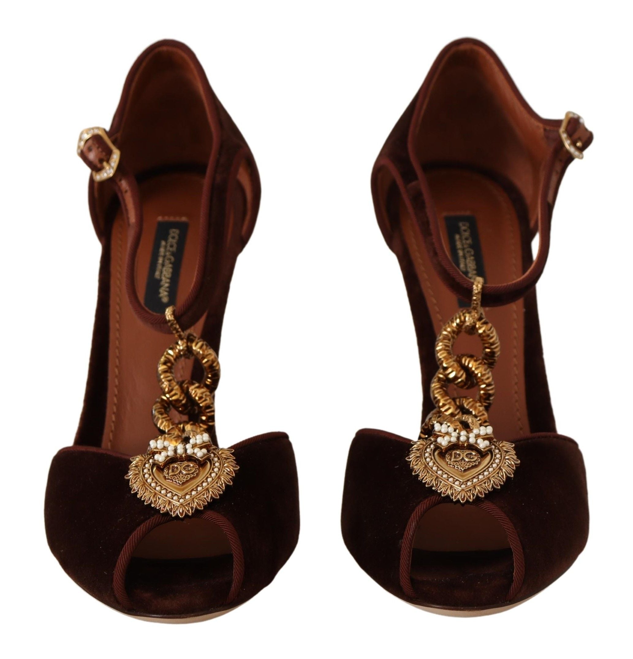 Dolce &amp; Gabbana кафяви обувки Coppar Devotion Heart Sandals