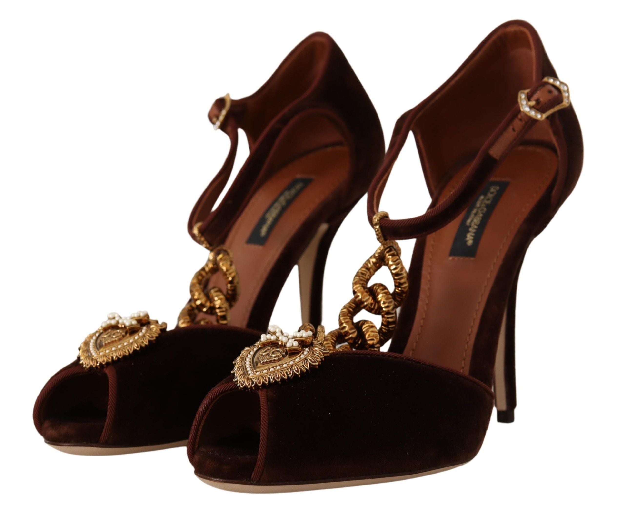 Dolce &amp; Gabbana кафяви обувки Coppar Devotion Heart Sandals