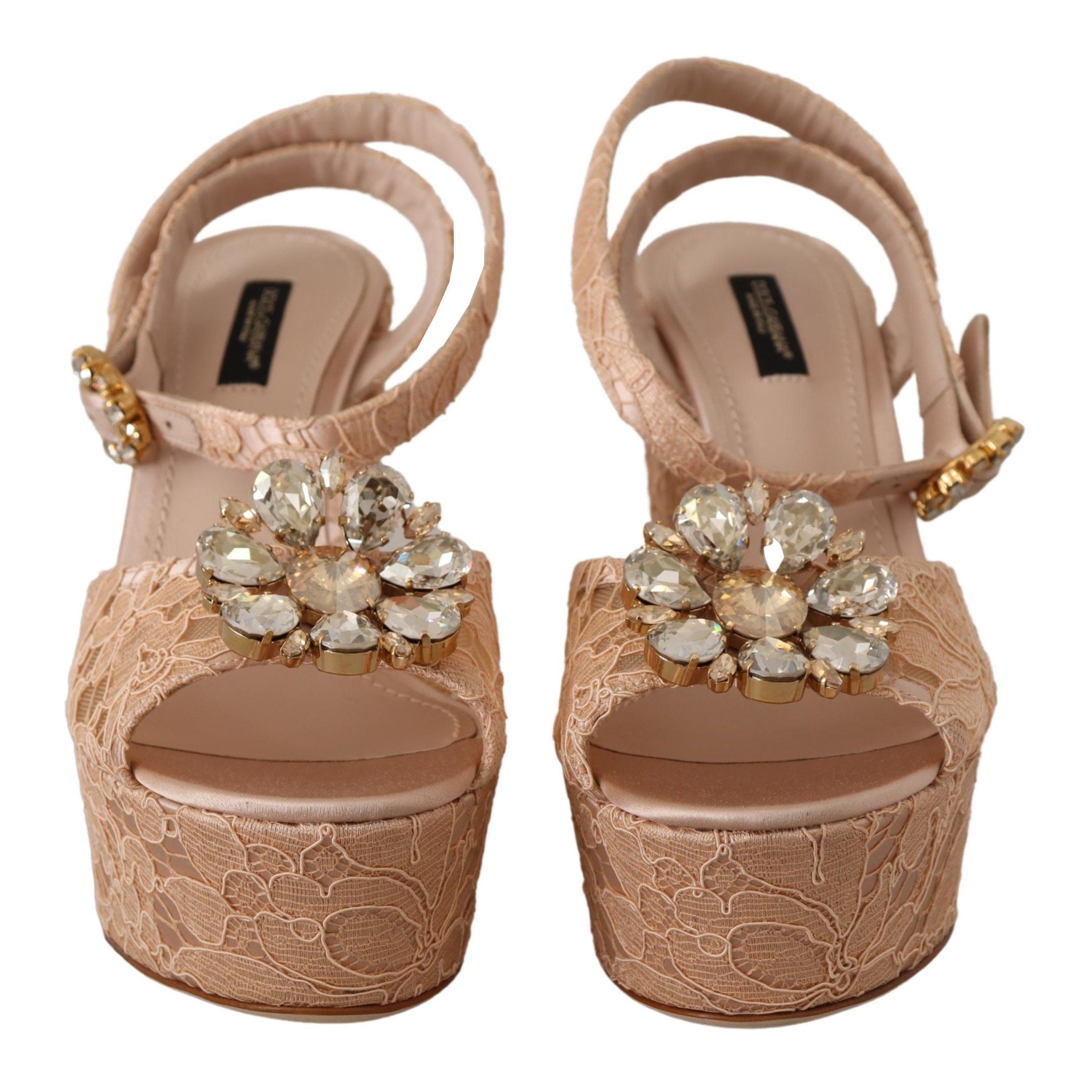 Dolce &amp; Gabbana Розови дантелени сандали с платформа Taormina