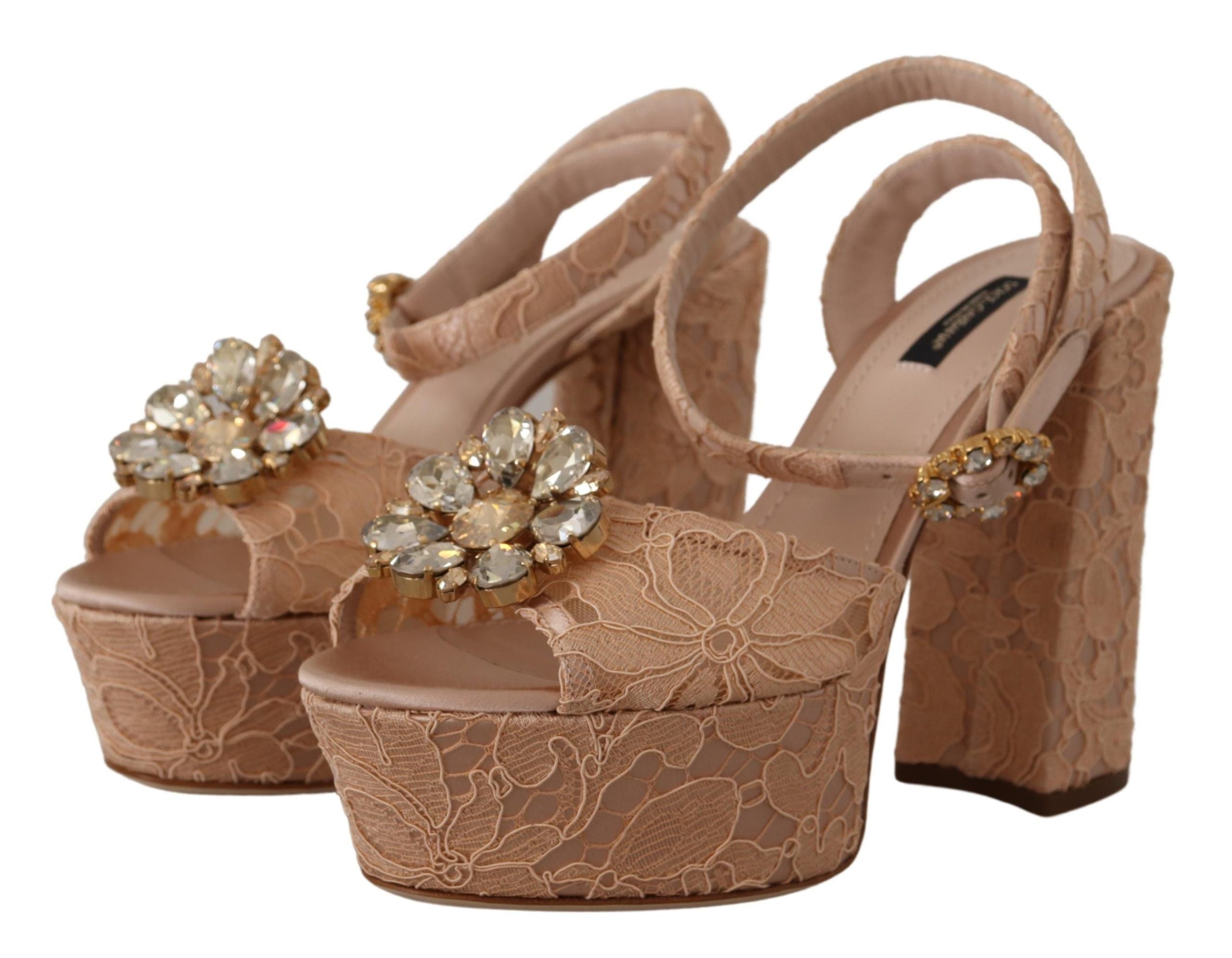 Dolce &amp; Gabbana Розови дантелени сандали с платформа Taormina