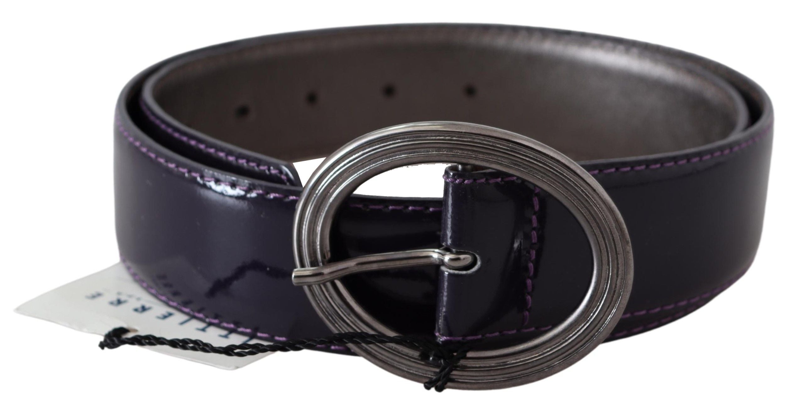 Кожен колан Exte Purple Silver с овална метална катарама