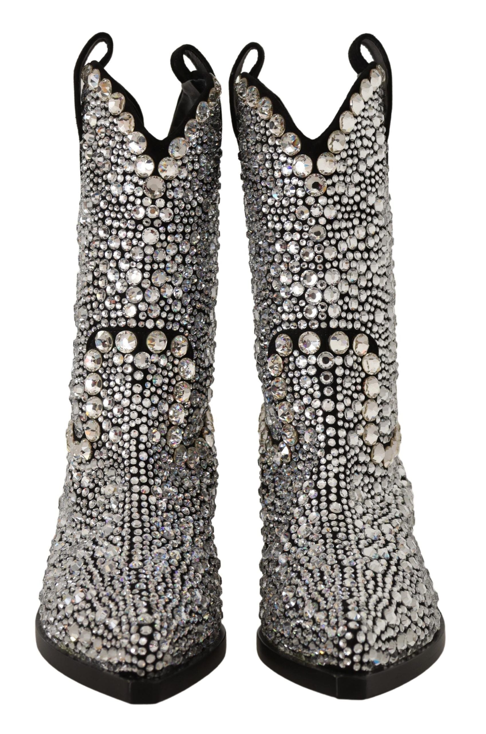 Dolce & Gabbana Crystal-Embellished Black Suede Boots