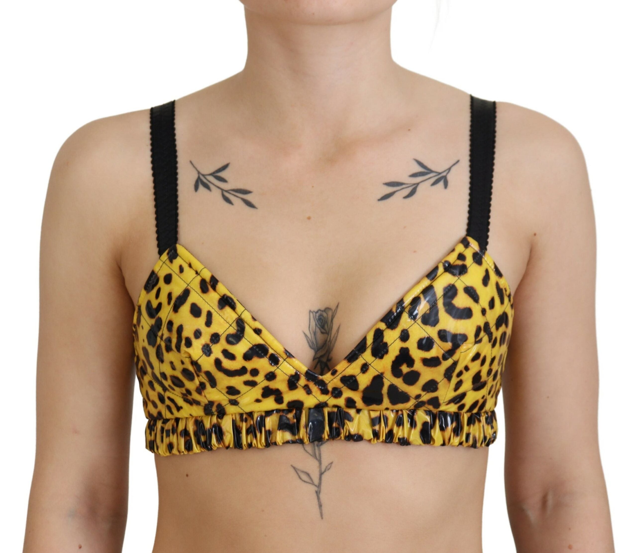 Dolce &amp; Gabbana Жълто леопардово изрязано бюстие с корсет и сутиен