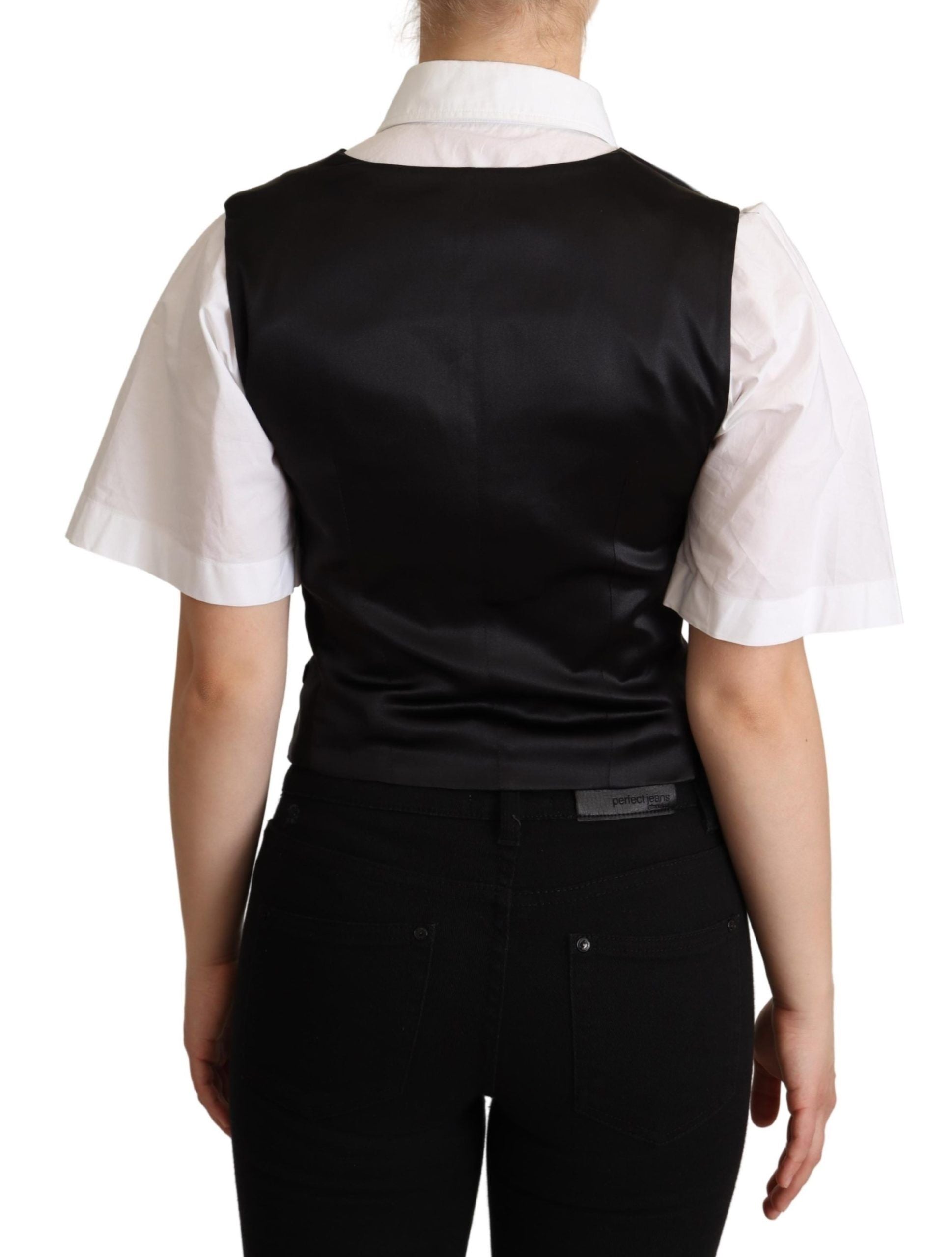 Dolce &amp; Gabbana черна копринена жилетка без ръкави