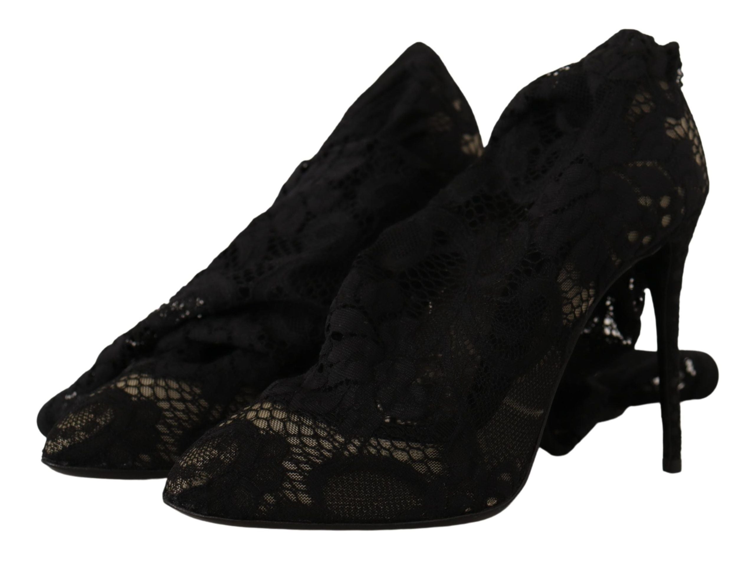 Черни еластични чорапи Dolce &amp; Gabbana Дантелени ботуши Taormina Обувки