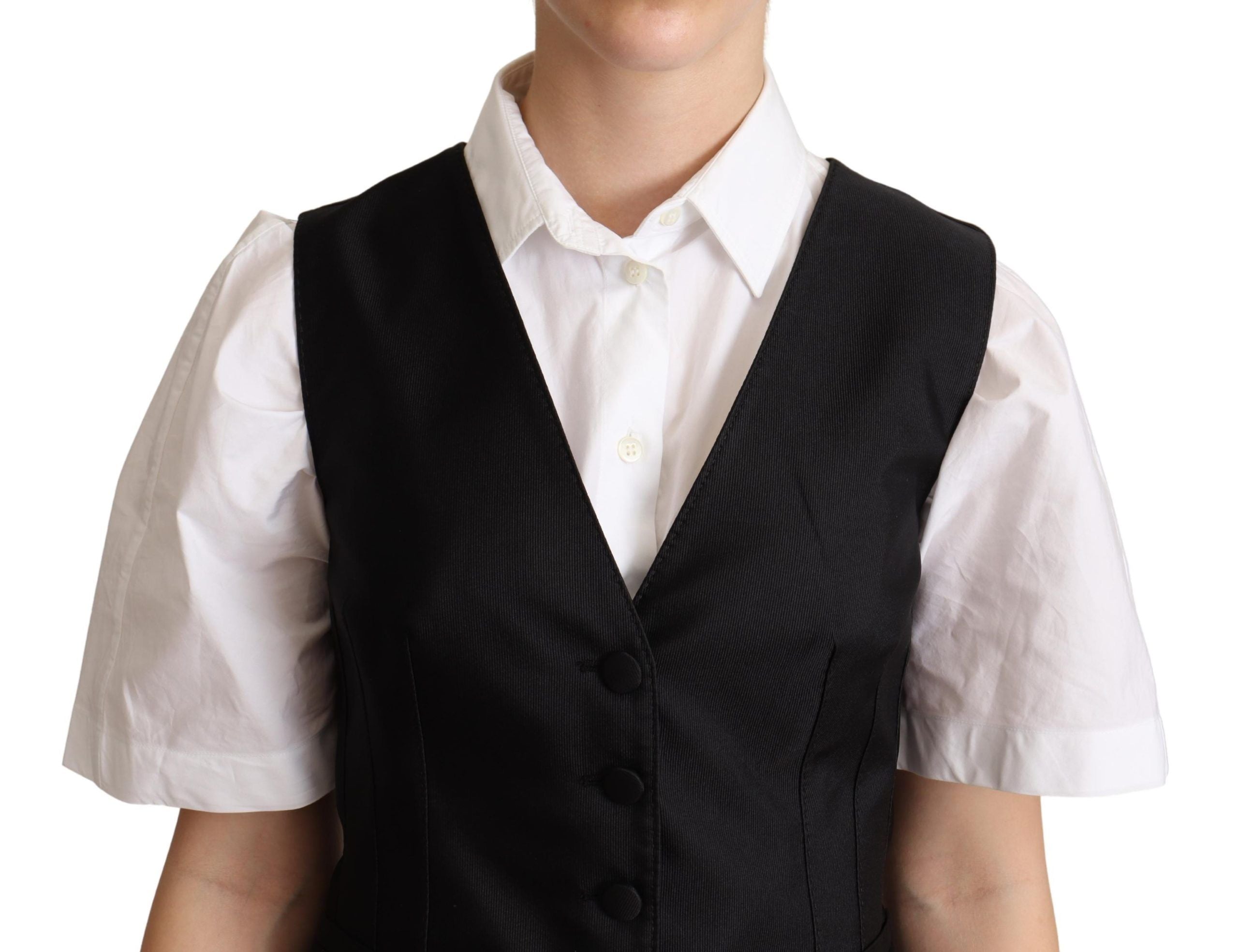 Dolce &amp; Gabbana черна копринена жилетка без ръкави