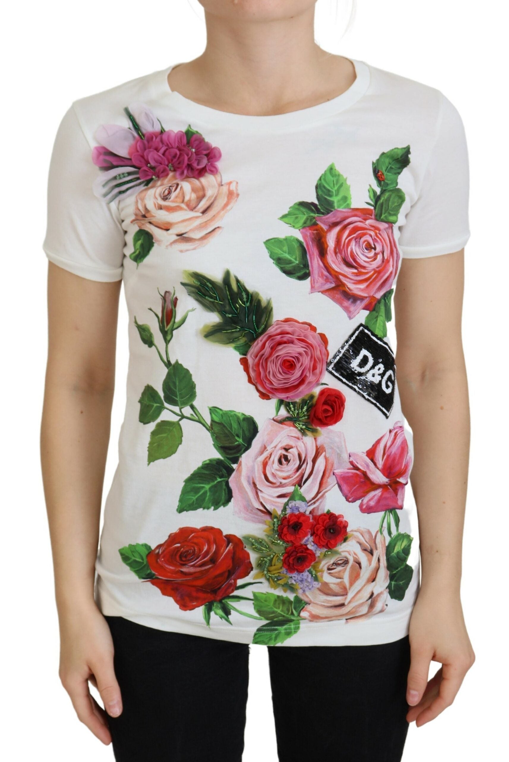 Dolce &amp; Gabbana Горнище с къси ръкави с щампа с бяла роза DGLo