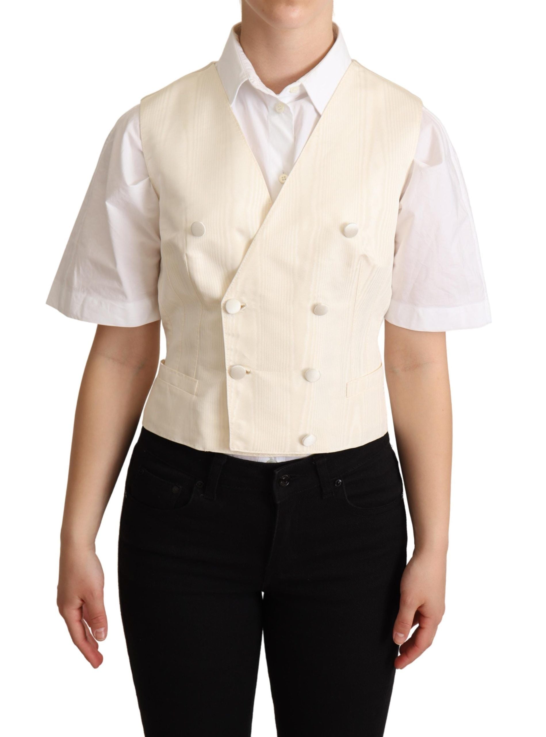 Dolce &amp; Gabbana бежова копринена жилетка без ръкави