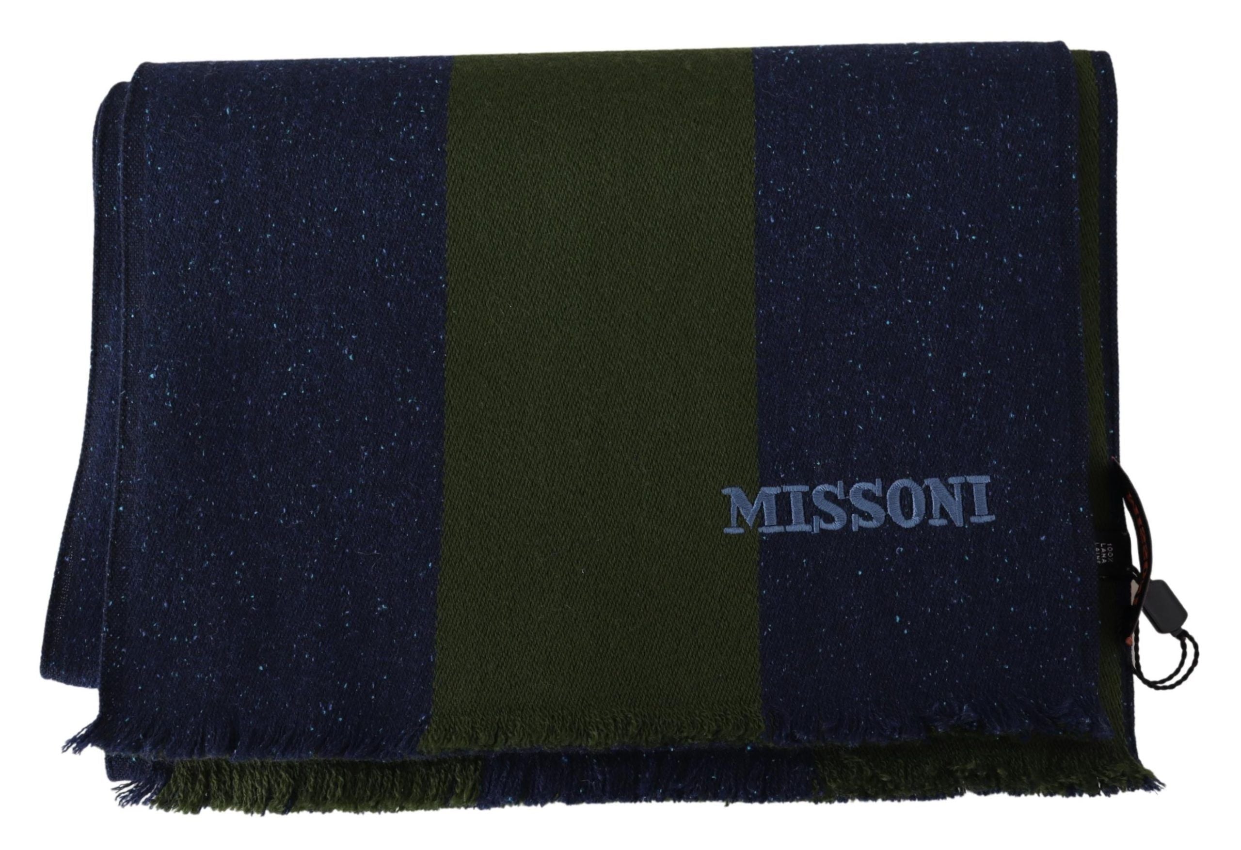 Унисекс вълнен шал Missoni със зелени райета, син шал
