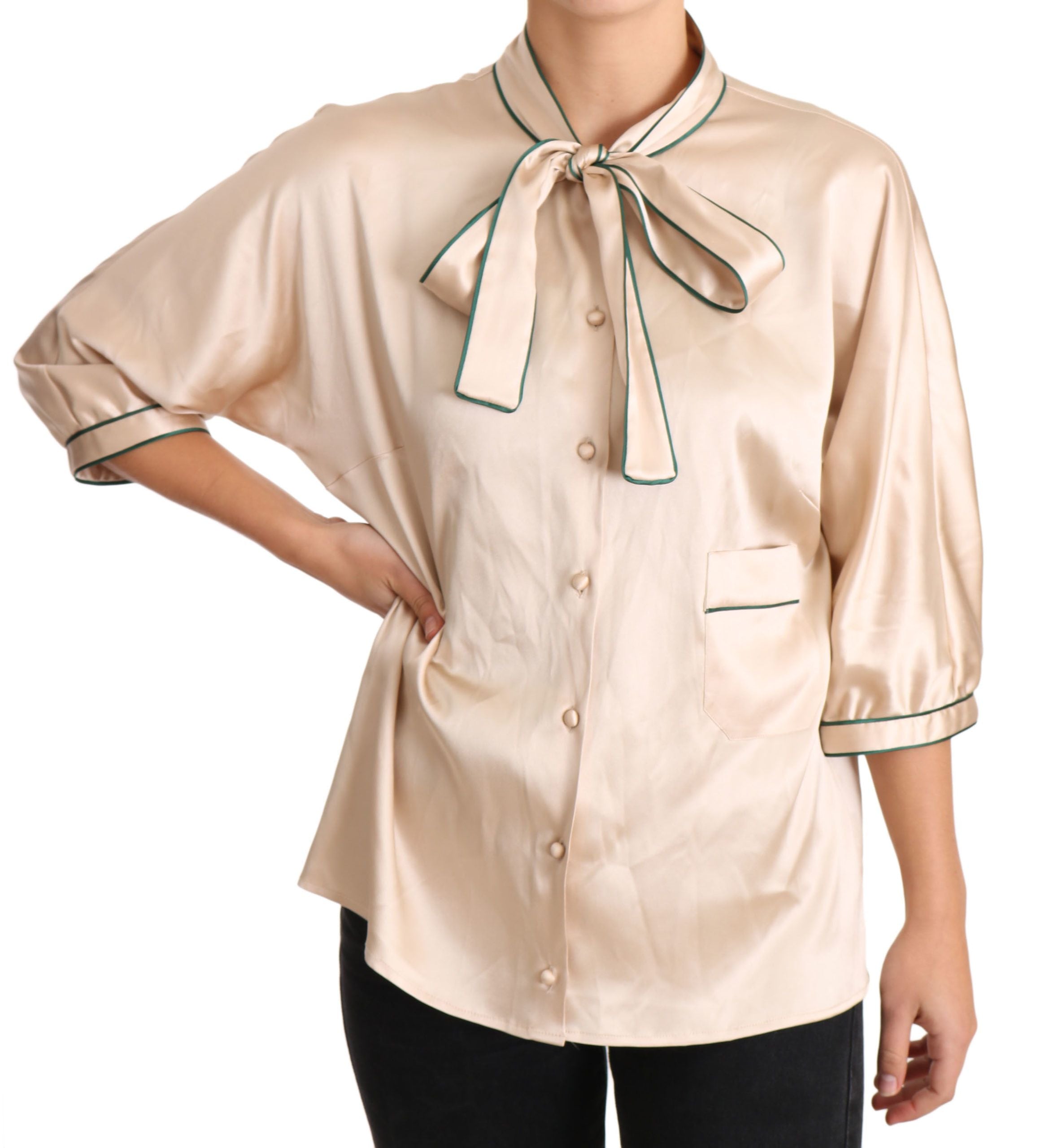 Dolce &amp; Gabbana бежова копринена еластична горна блуза