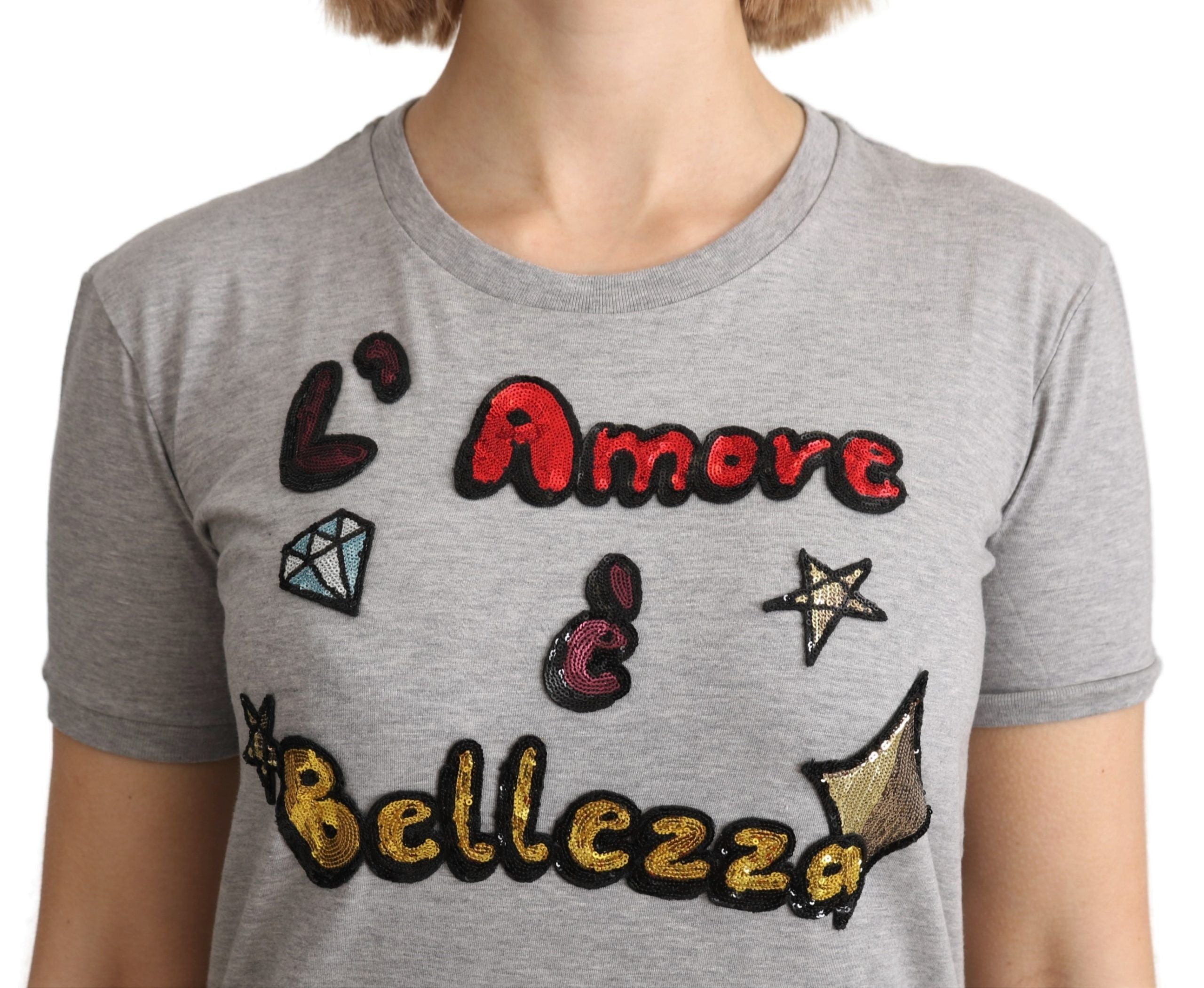 Сива памучна тениска Dolce &amp; Gabbana Amore e Bellezza